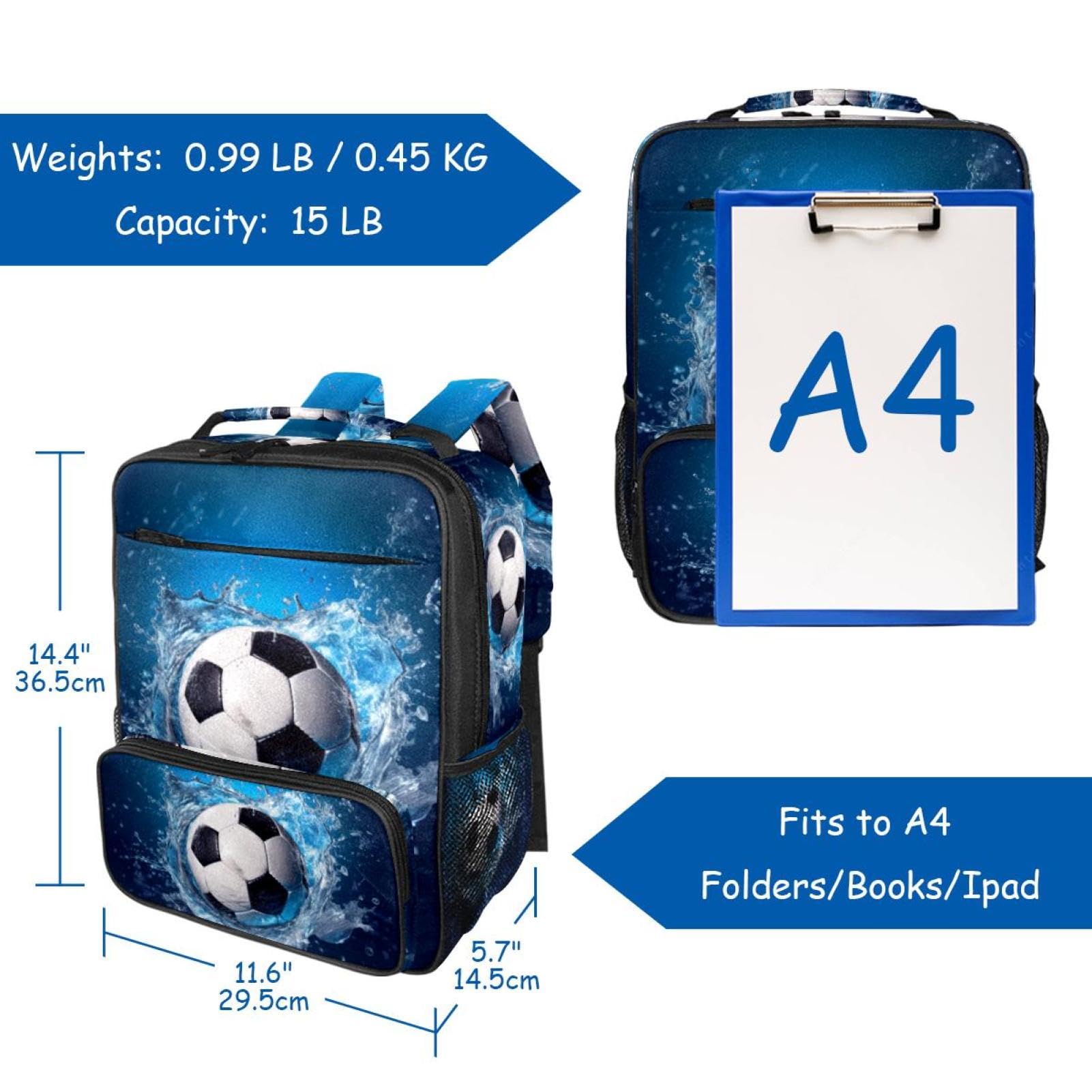 Men's & Women's Travel Backpack - Durable Blue Ocean Football Water Resistant Backpack for Hiking, Camping & Outdoor Adventures