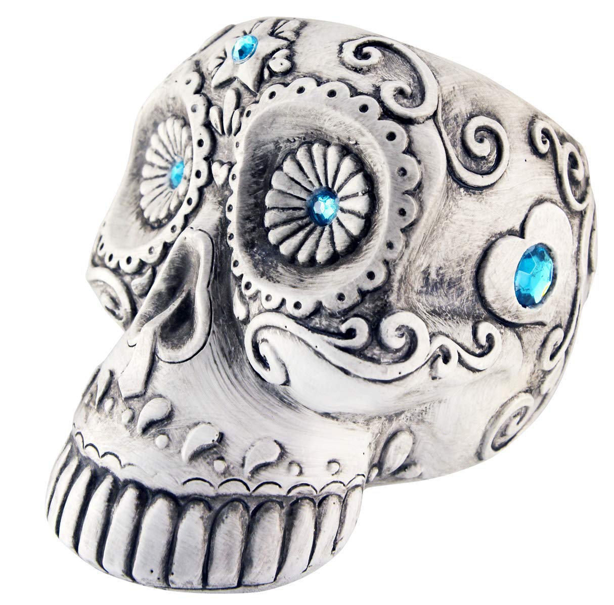 Blue Rhinestone Encrusted Heat-Resistant Sugar Skull Ashtray - Durable Ceramic Smoking Accessory for Halloween, Dia de Los Muertos, and Gothic Home Decor