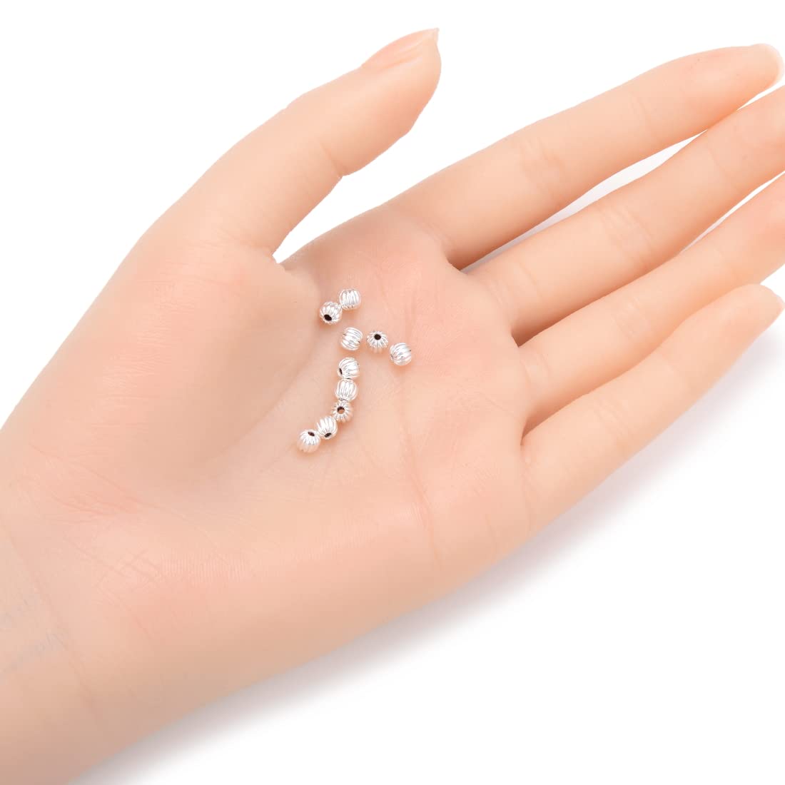 100pcs 4mm Round Spacer Beads - Sterling Silver Plated Brass Jewelry Making Supplies for DIY Bracelets, Necklaces & Craft Projects | Melon Design Tiny Loose Beads CF109-4