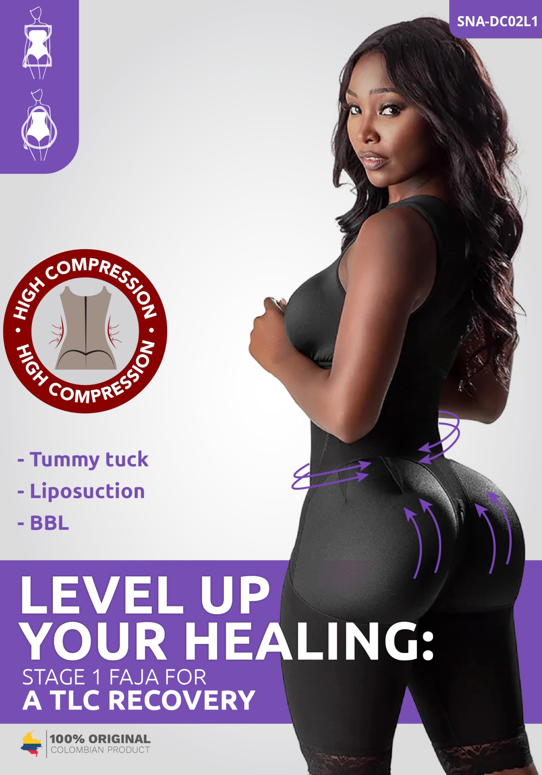 Snatched Body - Women's Stage 1 Faja Colombianas with Bra Shapewear | BBL Post Surgery Compression Garment for Butt Lifting | Perfect for Postpartum Recovery & Waist Training