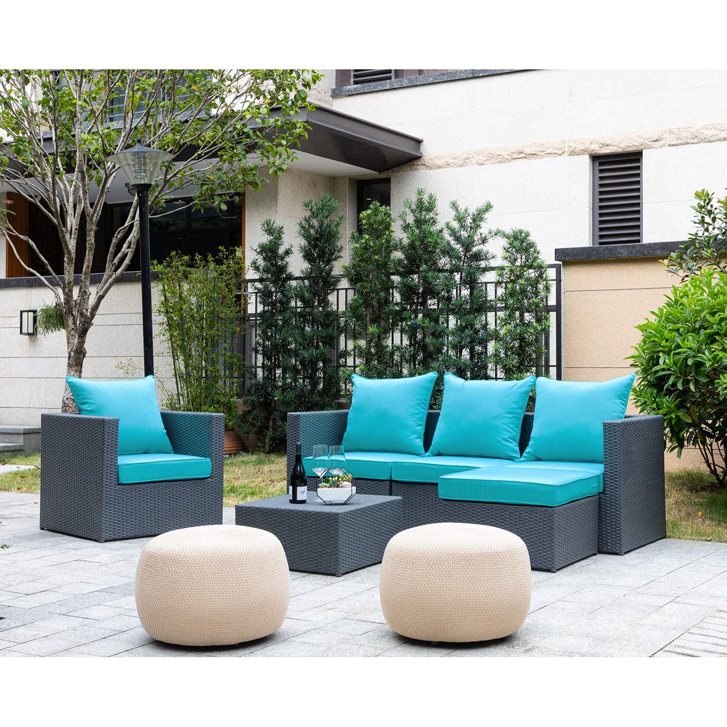 ARTPLAN All-Weather Indoor/Outdoor Chair Cushions Set - Deep Seat & Back Pillows for Patio Furniture - Perfect for Garden, Deck, Poolside & Porch Relaxation