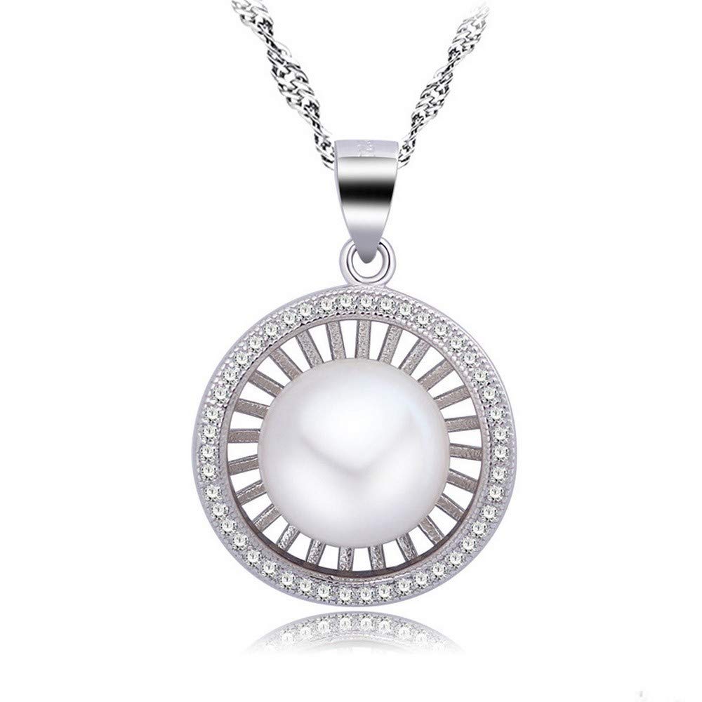 925 Silver Pearl Pendant Necklace for Women - Hollow Design with CZ & Freshwater Pearl - Perfect for Parties & Gifts
