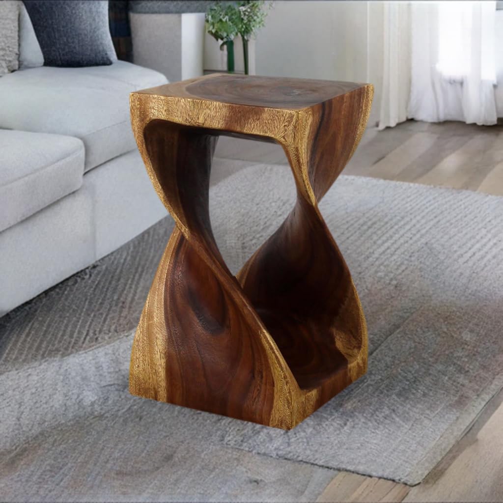 Haussmann® Original Wood Twist Stool 12x12x20 Inches - Solid Walnut Oil Finish Bar Stool for Kitchen, Dining Room & Pub Decor