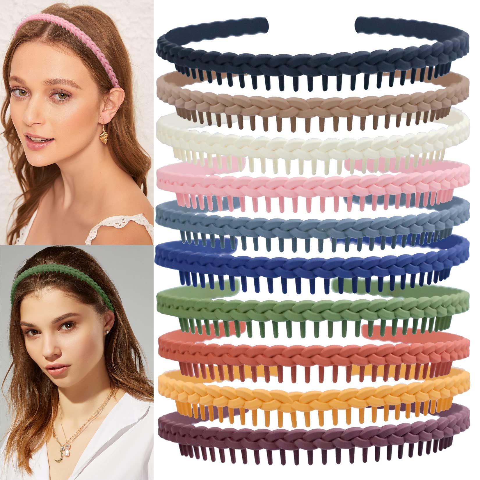 LAPOHI 10 Pack Non-Slip Plastic Headbands with Teeth for Women, Men & Teens - Fashion Hair Bands for Sports, Work, School & Everyday Use