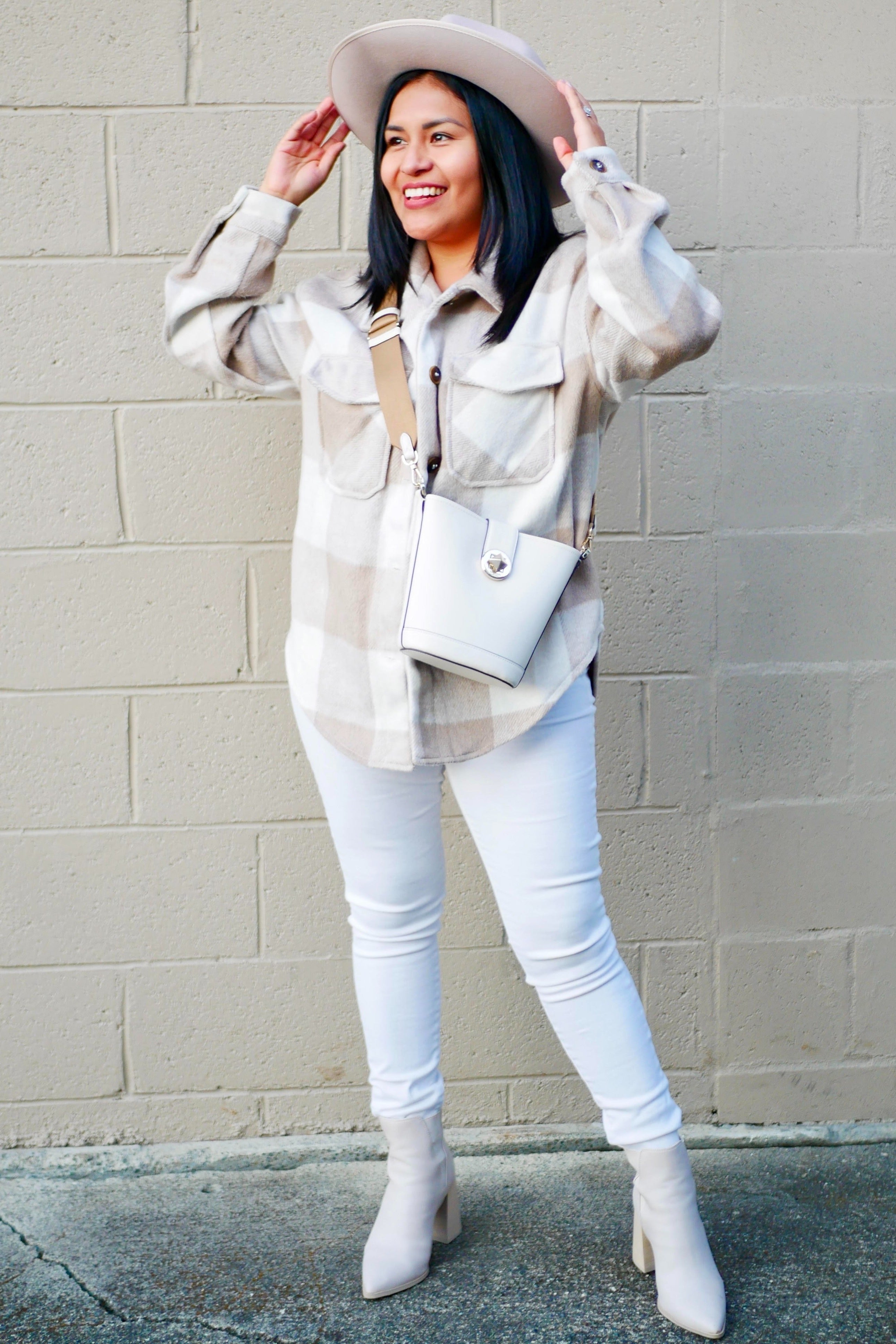 Beige Plaid Knit Shirt Jacket for Women - Cozy Oversized Button Up Cardigan Sweater | Perfect for Fall Layering, Casual Outfits & Outdoor Activities