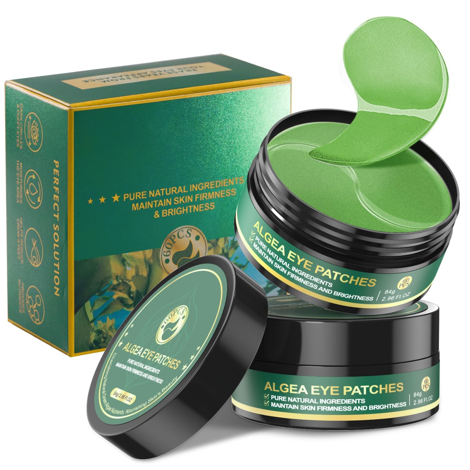 120 Pcs Chlorella Eye Patches with Collagen - Reduce Puffy Eyes & Dark Circles, Combat Fine Lines & Wrinkles, Gentle Under Eye Masks for Dark Circle Treatment - Perfect for Night Routine, Travel & Skincare Regimen