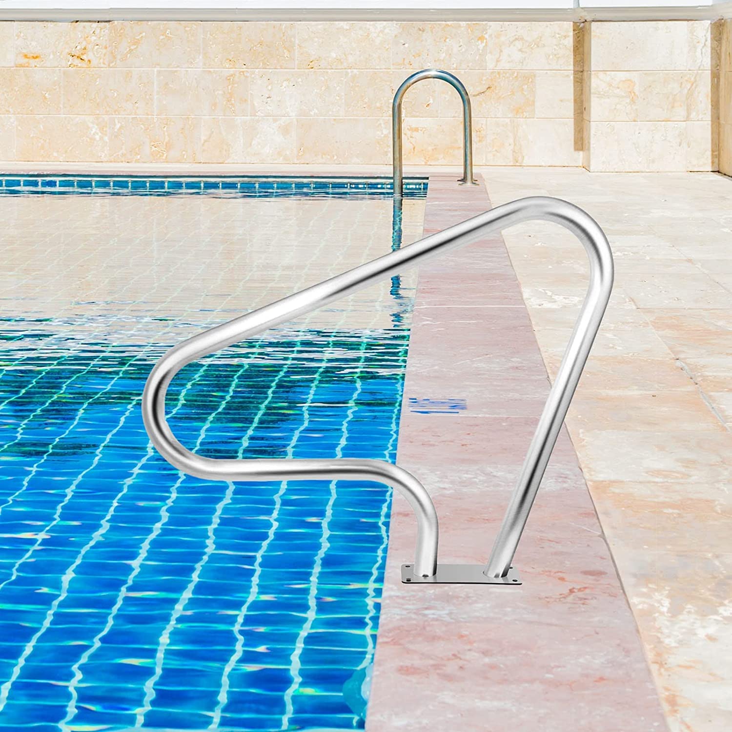 OMKUOSYA Stainless Steel Pool Handrail - Safety Stair Rail for Inground & Above Ground Pools | Durable Step Ladder Handrails for Swimming Pool Safety | Perfect for Elderly & Kids Pool Access