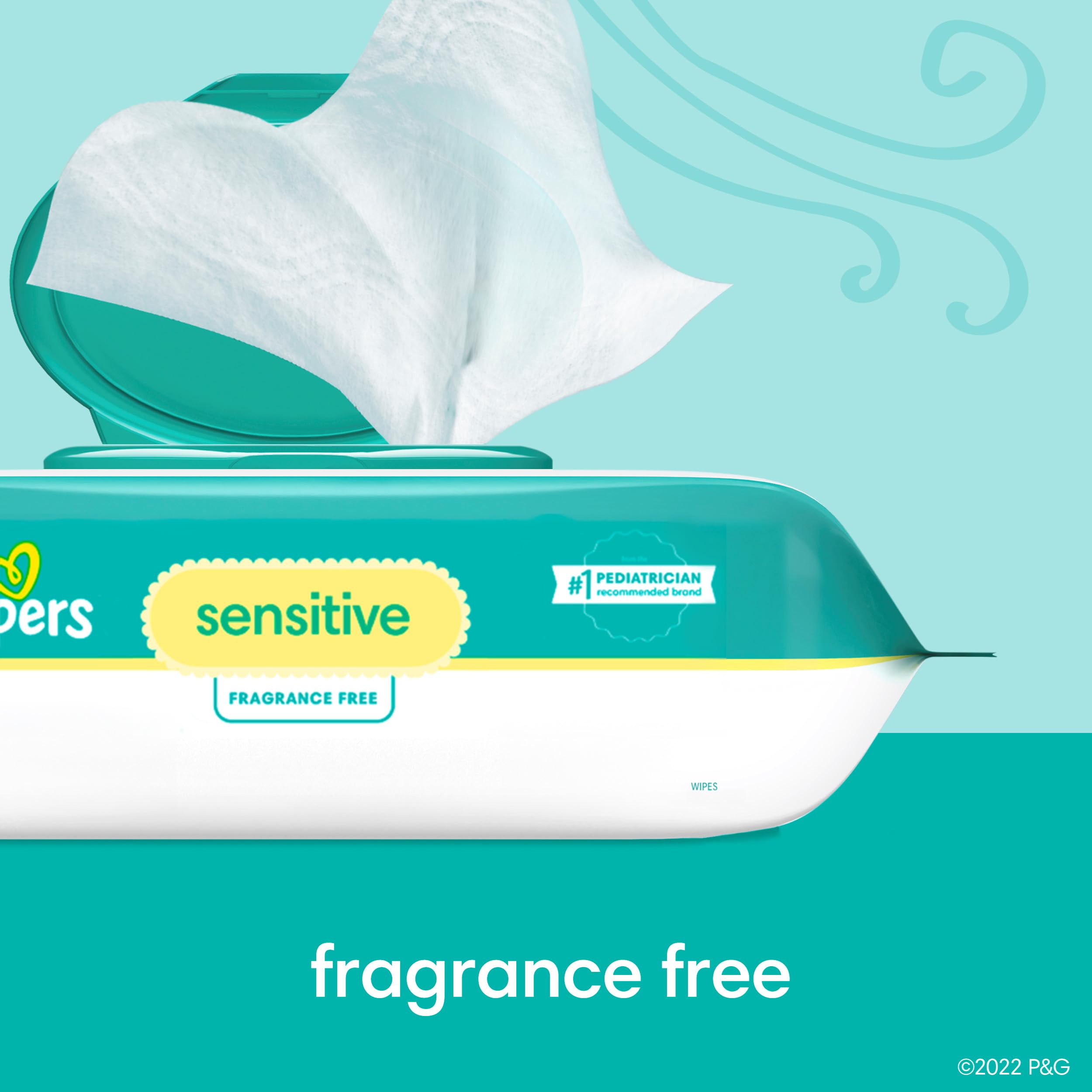 Pampers Sensitive Baby Wipes - Fragrance Free, Hypoallergenic, 12 Pop-Top Packs (1008 Count) | Gentle for Newborn Skin, Diaper Changes & On-The-Go Cleaning