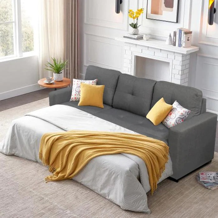 Reversible Grey Fabric Sleeper Sectional Sofa with Storage Chaise - Perfect for Small Spaces, Guest Rooms & Cozy Living Rooms