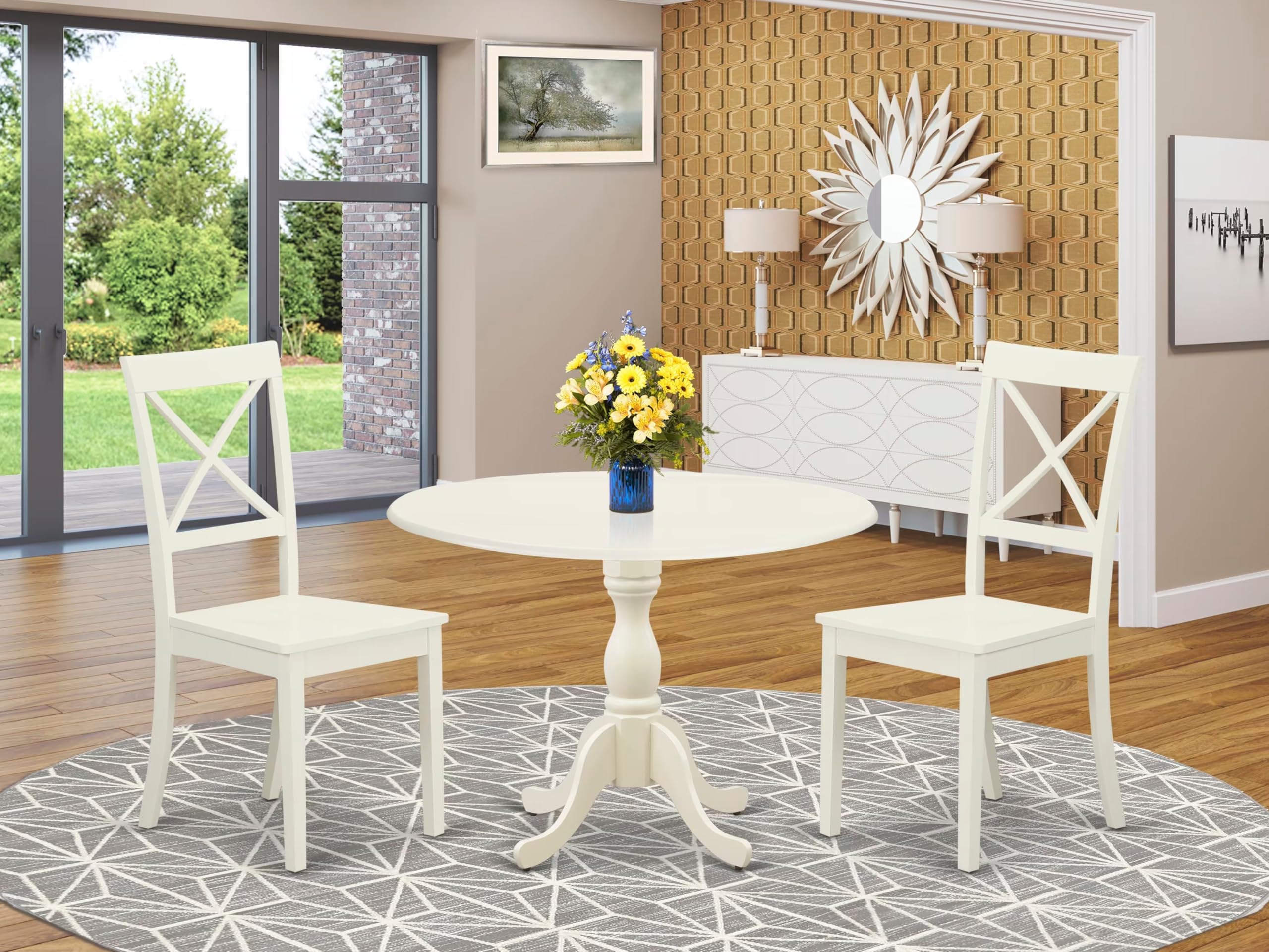 East West Furniture DMBO3-LWH-W 3-Piece White Linen Dining Set with 42