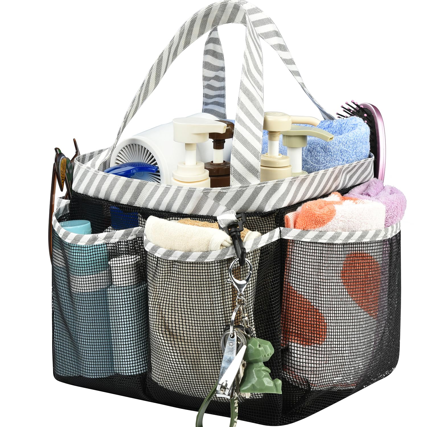 Large Mesh Shower Caddy Bag - College Dorm Bathroom Organizer with Key Hook & 2 Oxford Handles, 8 Pockets - Portable Hanging Toiletry Bag for Camping, Gym, Travel & Home Use