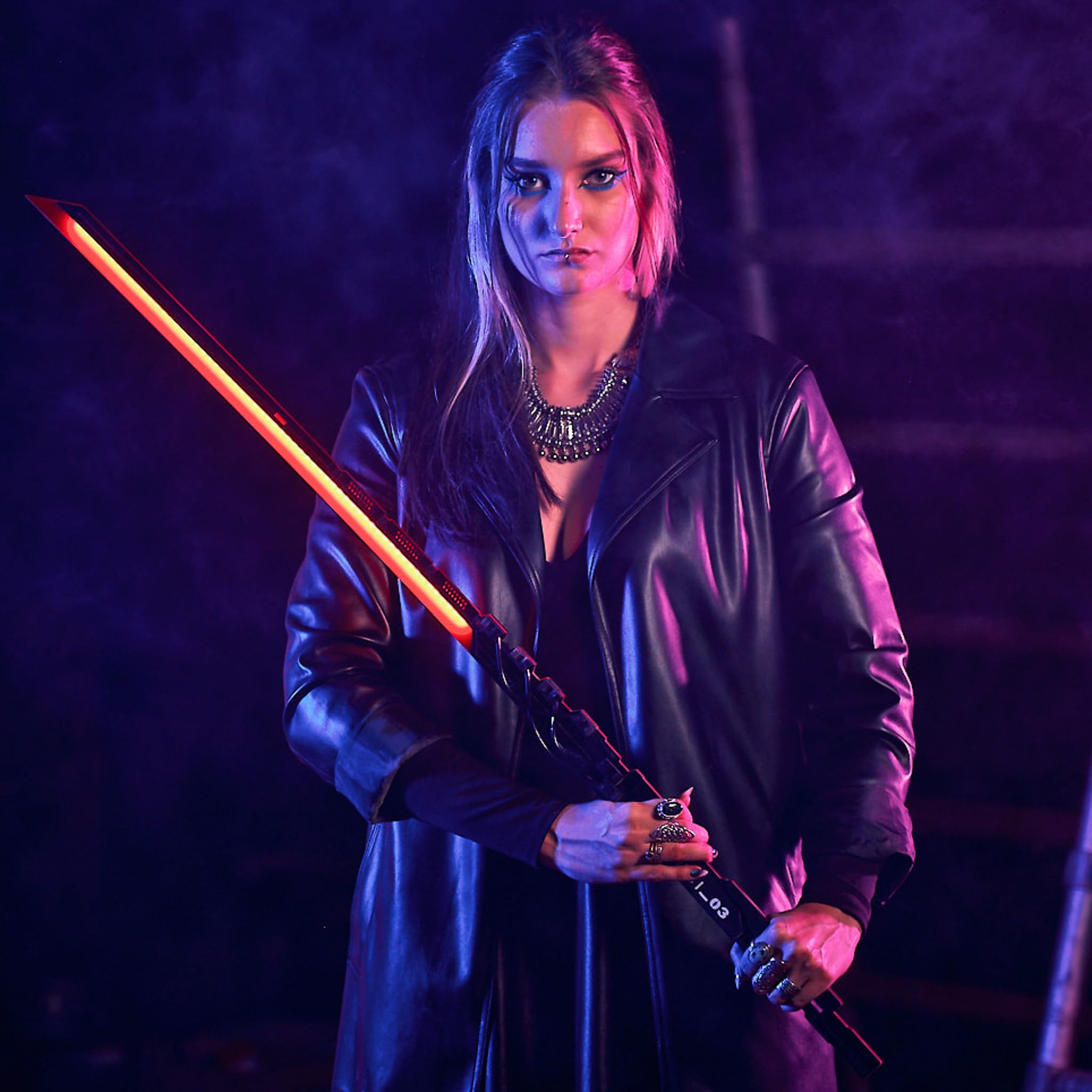 Cyberpunk Red LED Katana Sword - Kose Replica Prop for Cosplay, Halloween & Anime Conventions - Includes Back Harness Strap (Perfect for Costume Parties & Themed Events)
