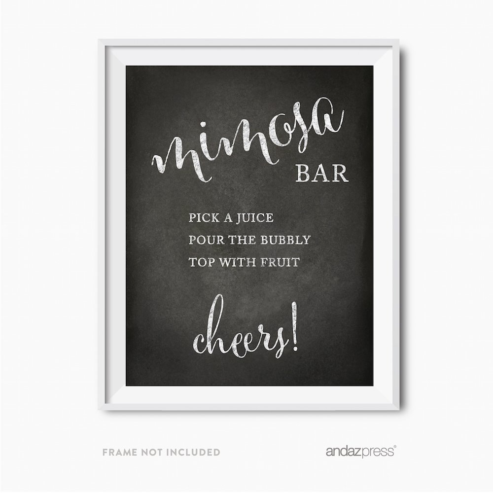 Vintage Chalkboard Wedding Party Signs - 8.5x11 Inch DIY Mimosa Bar Sign with 'Build Your Own Mimosa, Pick a Juice, Pour Champagne, Top with Fruit' Design - Unframed 1-Pack for Bridal Showers, Receptions & Dessert Tables
