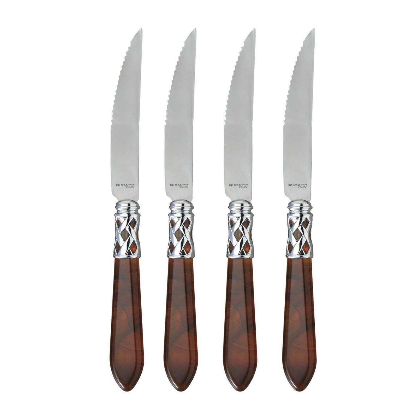 Vietri Aladdin Antique Tortoiseshell Serrated Steak Knives Set of 4 - 18/10 Stainless Steel Flatware for Fine Dining & Steakhouse Experience - Perfect for Dinner Parties, Wedding Gifts & Home Entertaining