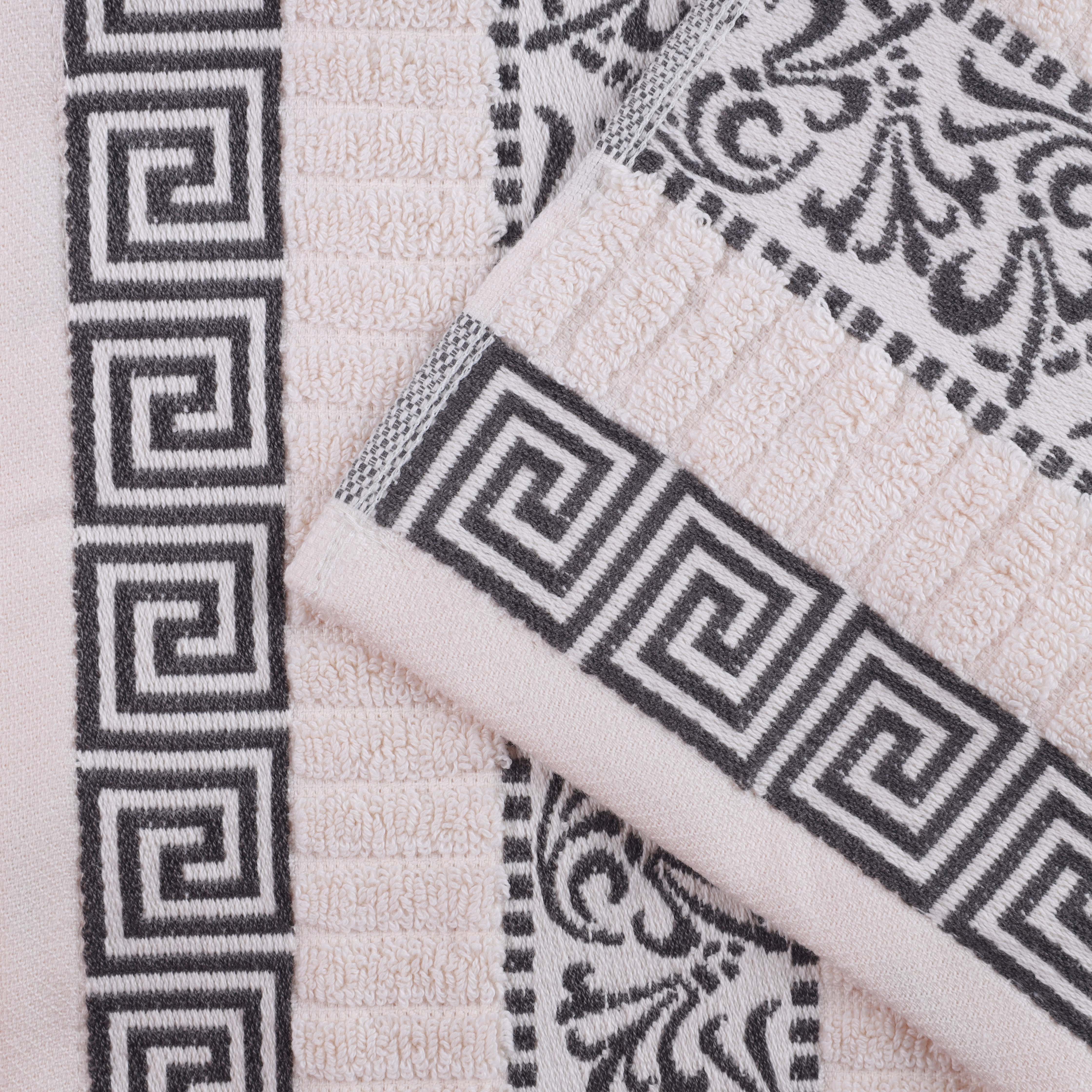 Premium Athens Cotton Greek Scroll & Floral 4-Piece Bath Towel Set - Soft & Absorbent for Spa, Bathroom & Guest Room Decor