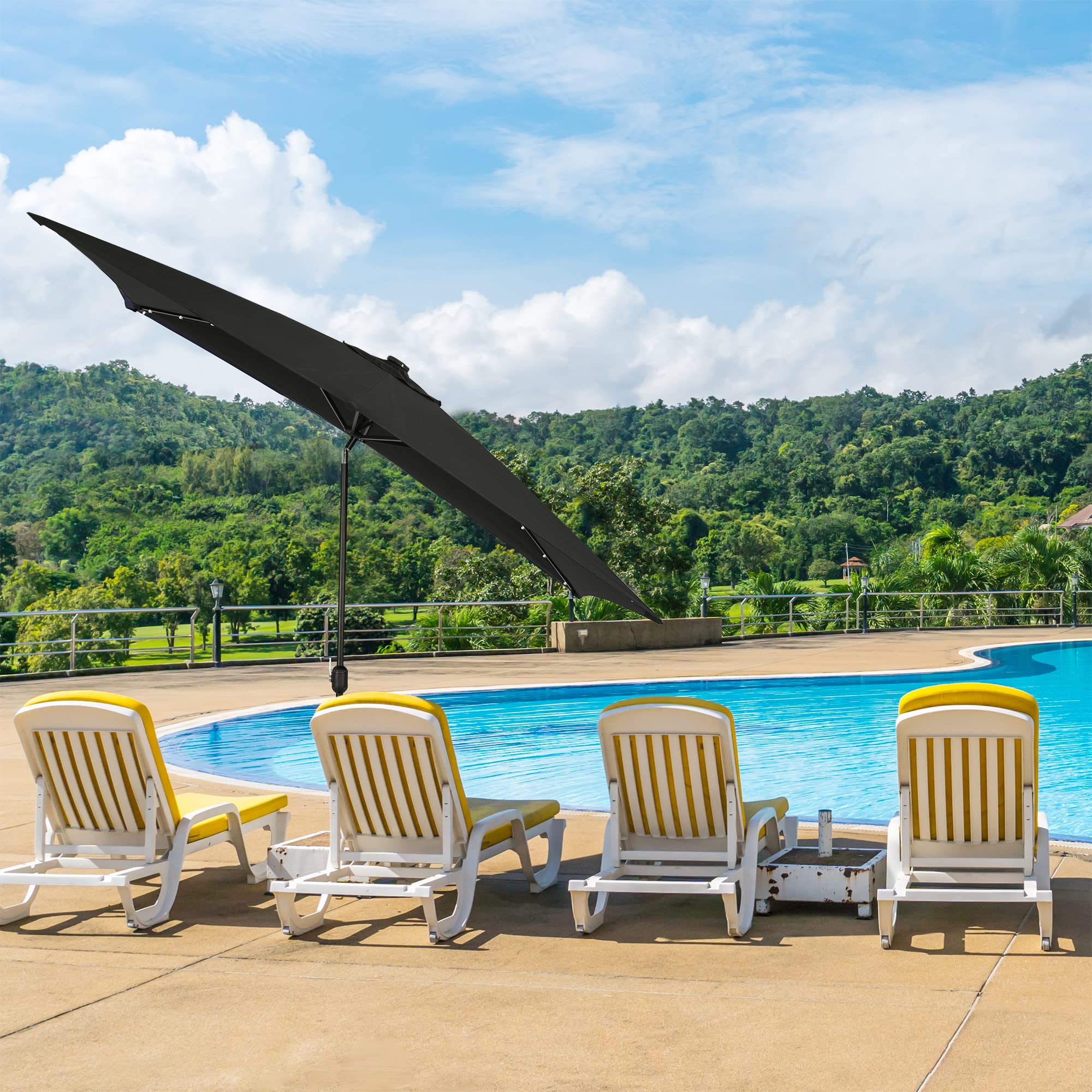 10ft Rectangular LED Market Umbrella with 32 LED Bulbs - Outdoor Patio, Garden, Restaurant, Poolside, and Backyard Use