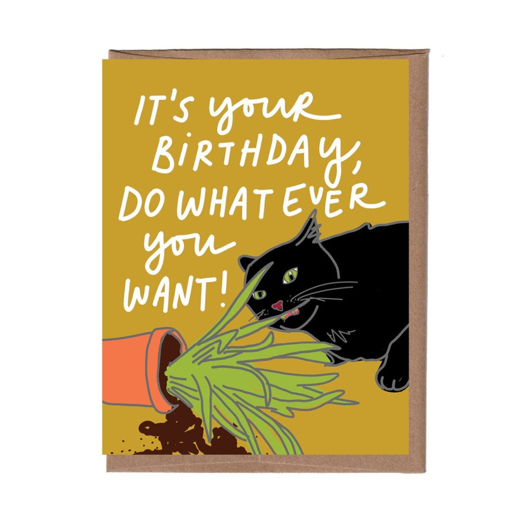 Funny Cat Eating Plants Birthday Card - Eco-Friendly Greeting Card for Cat Lovers - Perfect for Birthdays, Anniversaries & Special Occasions