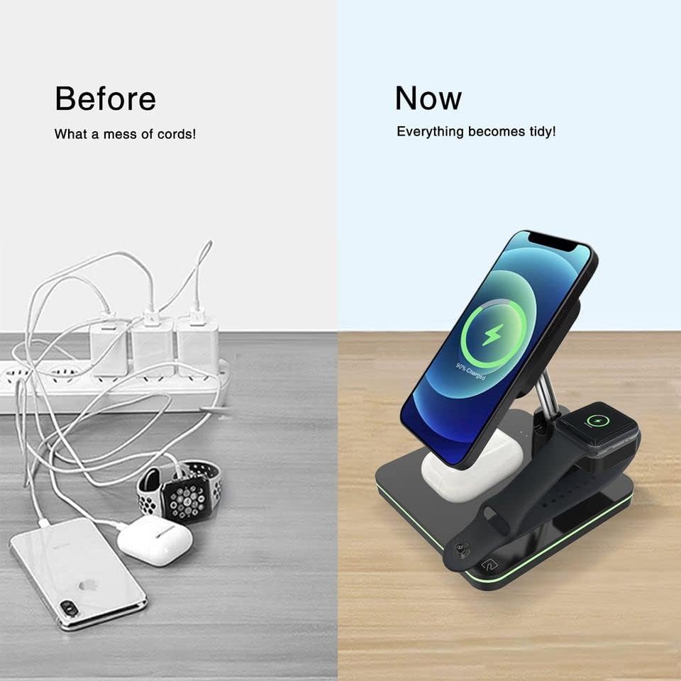 3-in-1 Magnetic Wireless Charger 15W Fast Charging Station for iPhone 16/15/14/13/12/11 Pro Max, Apple Watch Ultra/Series 8/7/6/5/4/3/2/SE & AirPods Pro 3/2 - MagSafe Compatible Charging Pad for Home, Office & Travel