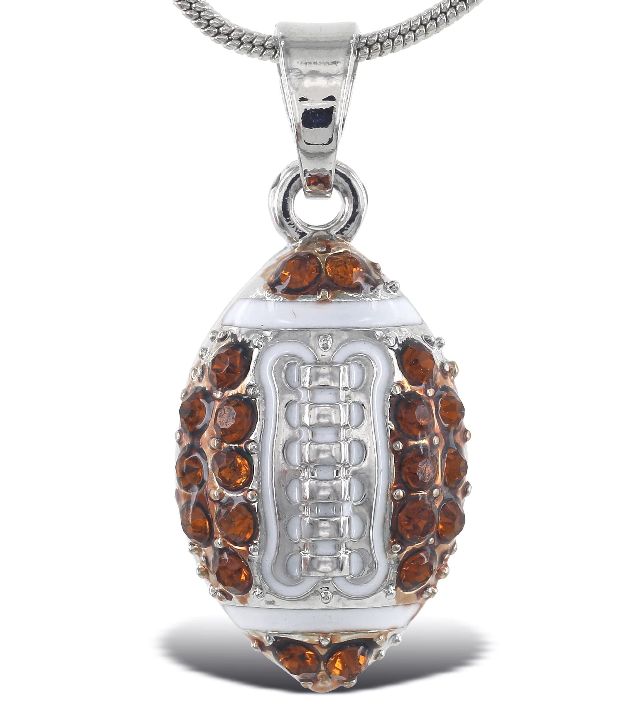Sparkling Football Crystal Pendant Necklace - Elegant Silver Sports Jewelry for Women, 18 Inch Adjustable Chain, Perfect Gift for Football Fans, Game Day Accessories & Special Occasions