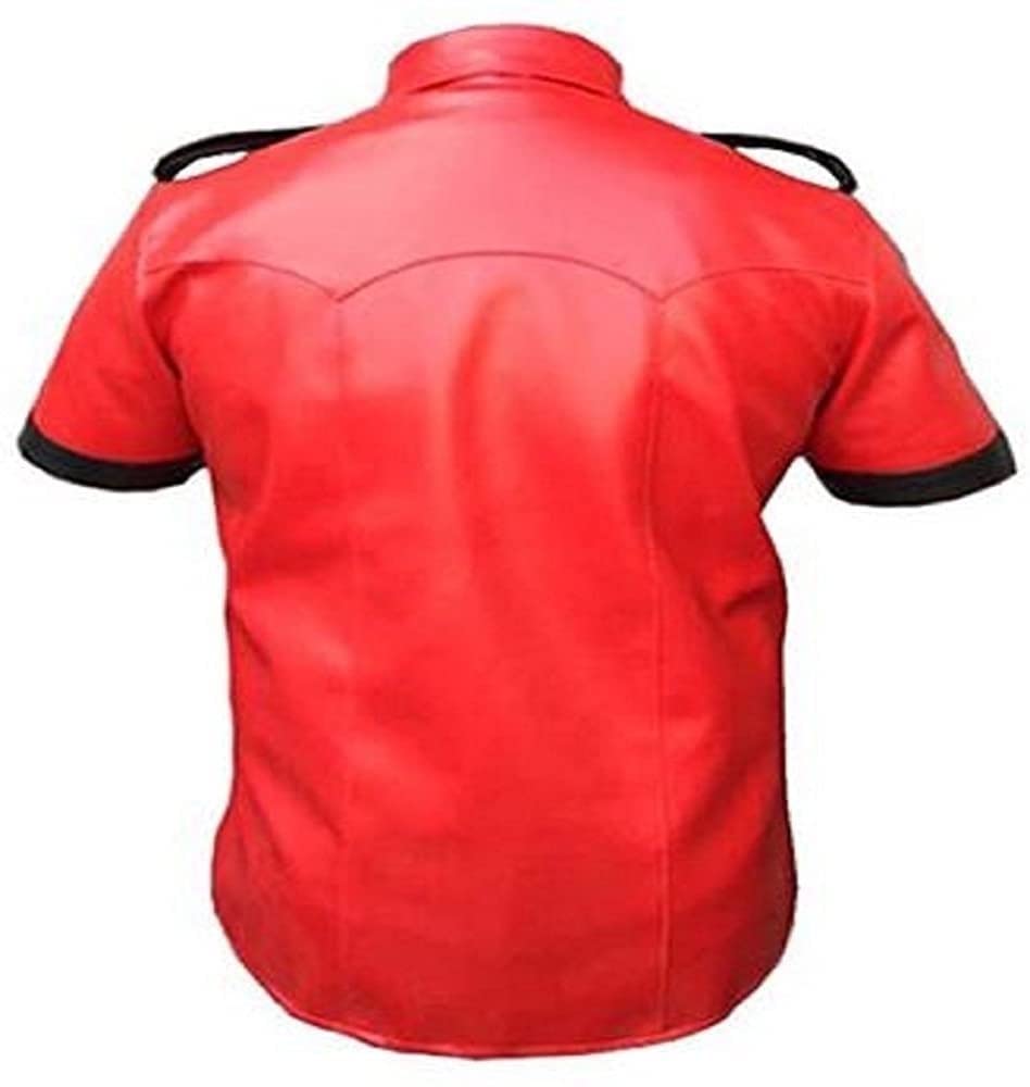 Genuine Cow & Sheep Leather Police Uniform Shirt for Men - Premium BLUF Gay Leather Shirt - Perfect for Cosplay, Pride Events & Fashion Statements