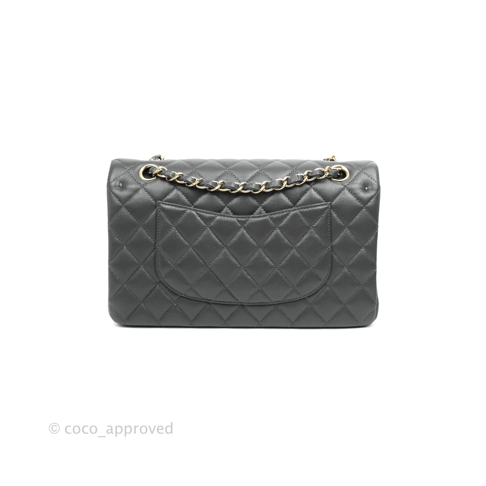 Chanel Classic M/L Medium Double Flap Bag in Dark Grey Caviar Leather with Gold Hardware - Luxury Handbag for Women, Perfect for Work, Evening Events & Special Occasions