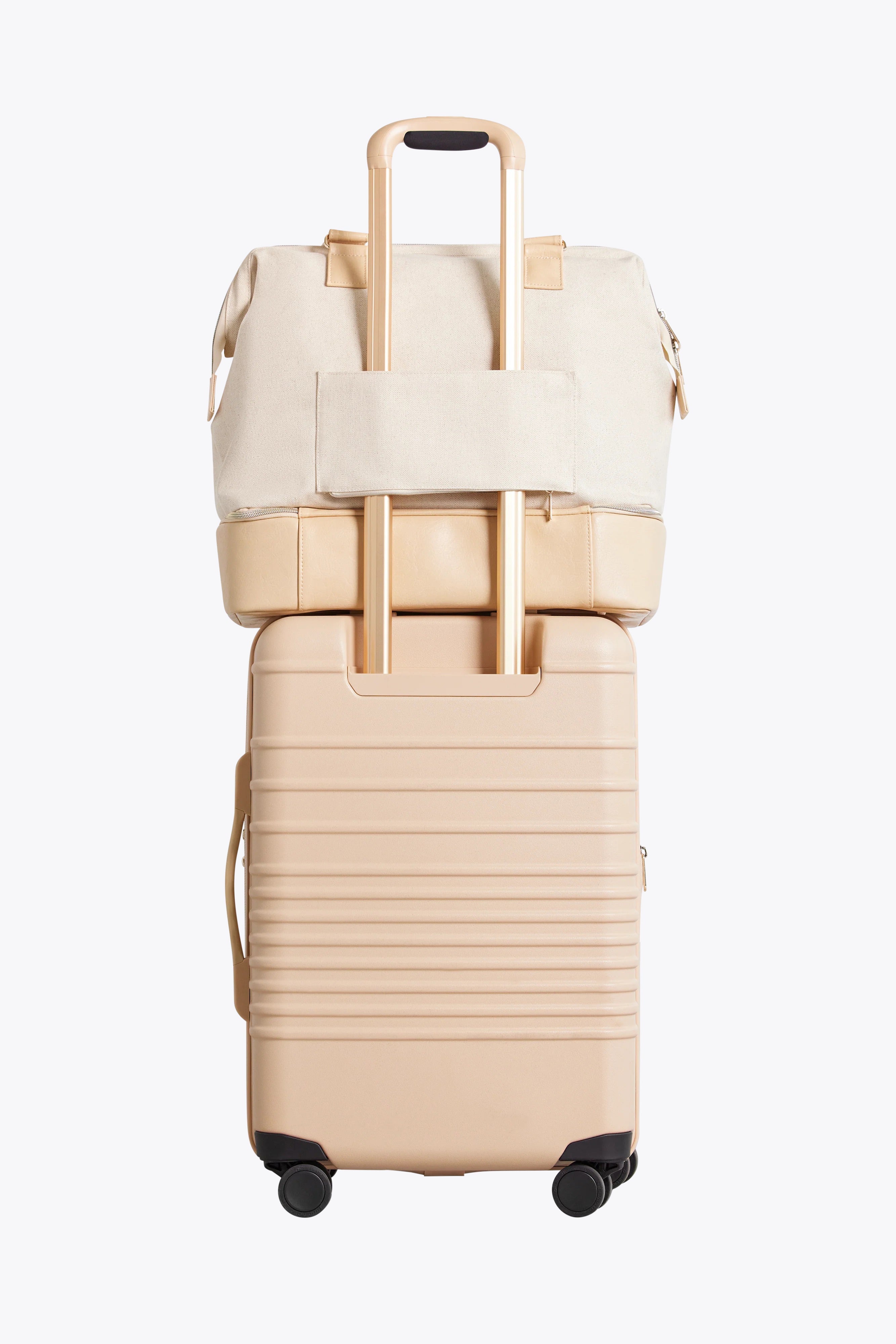 Mini Weekender Bag in Beige - Stylish & Compact Travel Duffel for Weekend Getaways, Gym, or Overnight Trips