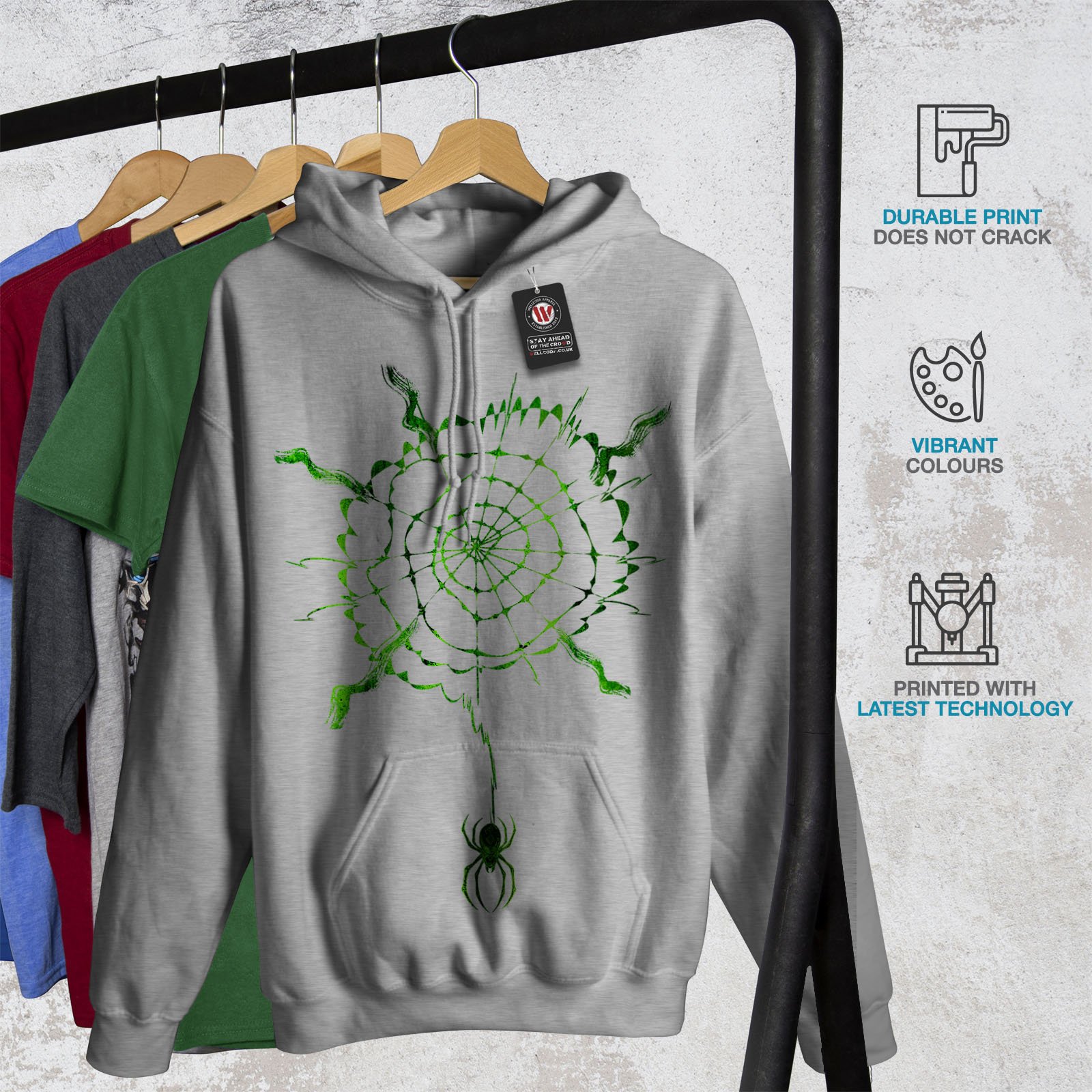 Wellcoda Men's Spider Web Spiral Hoodie - Gothic Halloween Graphic Print Pullover Sweatshirt for Streetwear, Cosplay & Casual Outfits