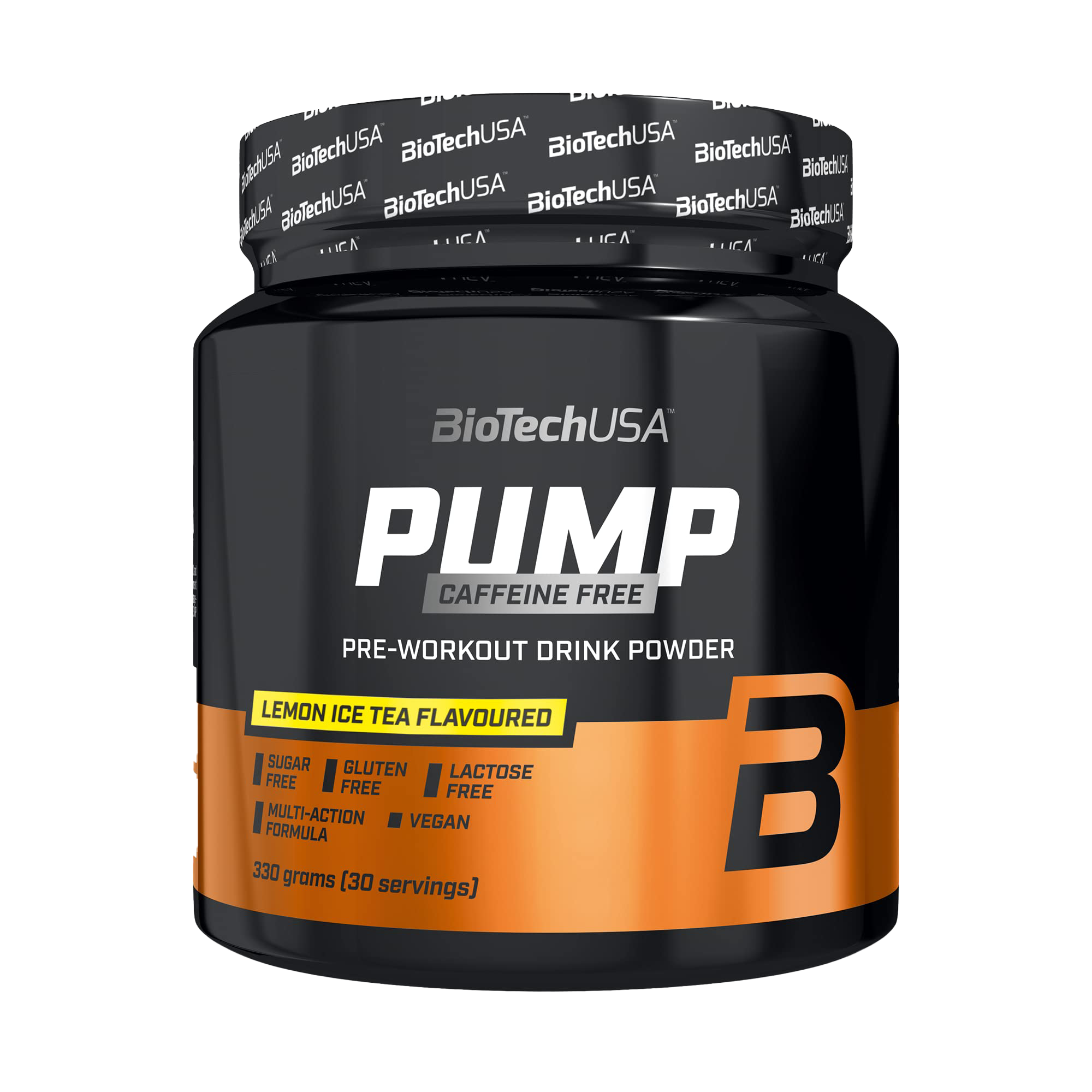BioTechUSA Pump Caffeine Free Pre-Workout Powder - Lemon Ice Tea Flavor, 330g | Boost Energy & Performance for Gym, Fitness & Bodybuilding | Vegan & Gluten Free Supplement