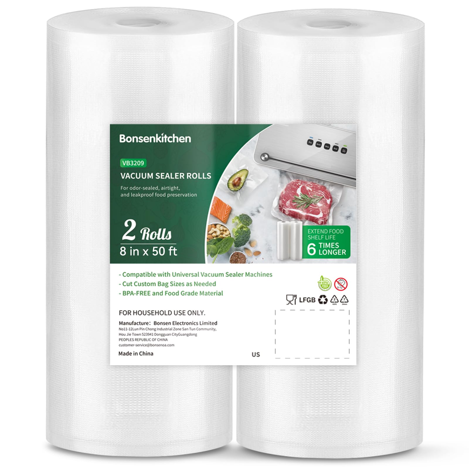 Bonsenkitchen Vacuum Sealer Bags 2 Pack - 8