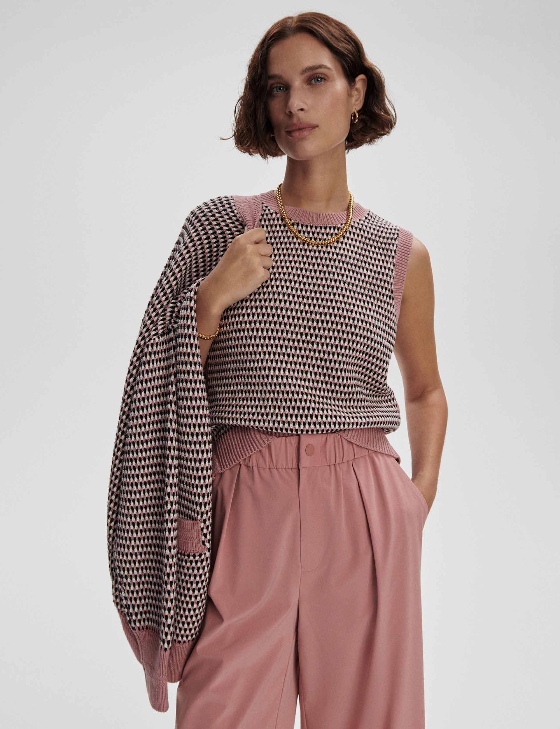 Knowles Textured Knit Vest for Women - Soft & Stylish Woodrose Color, Perfect for Layering in Fall & Winter Outfits