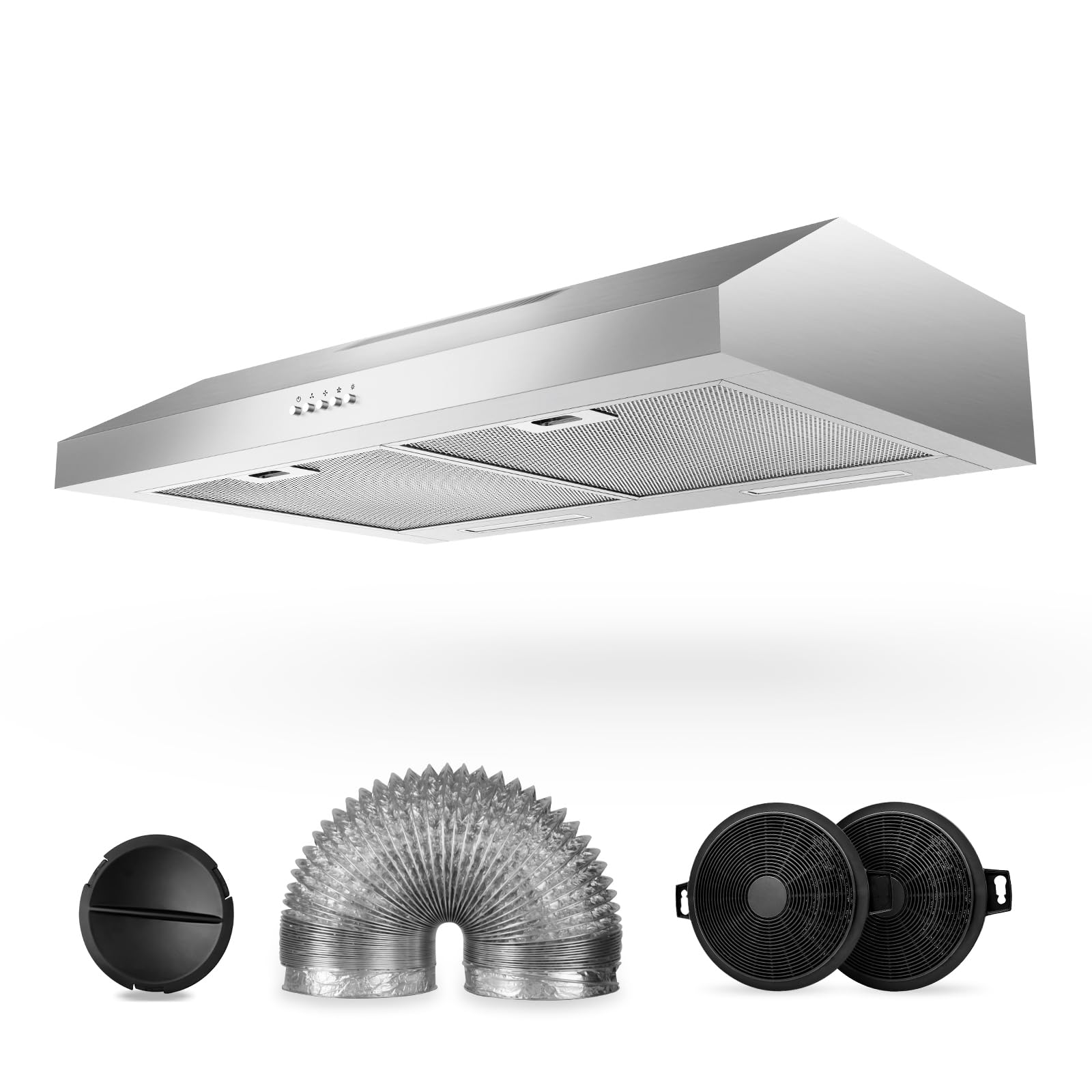 30 Inch 600 CFM Under Cabinet Range Hood - Stainless Steel Kitchen Vent Hood with 3 Speed Exhaust Fan & LED Lights | Strong Suction for Duct/Ductless Convertible | Perfect for Small Kitchens, Apartments & Remodeling Projects