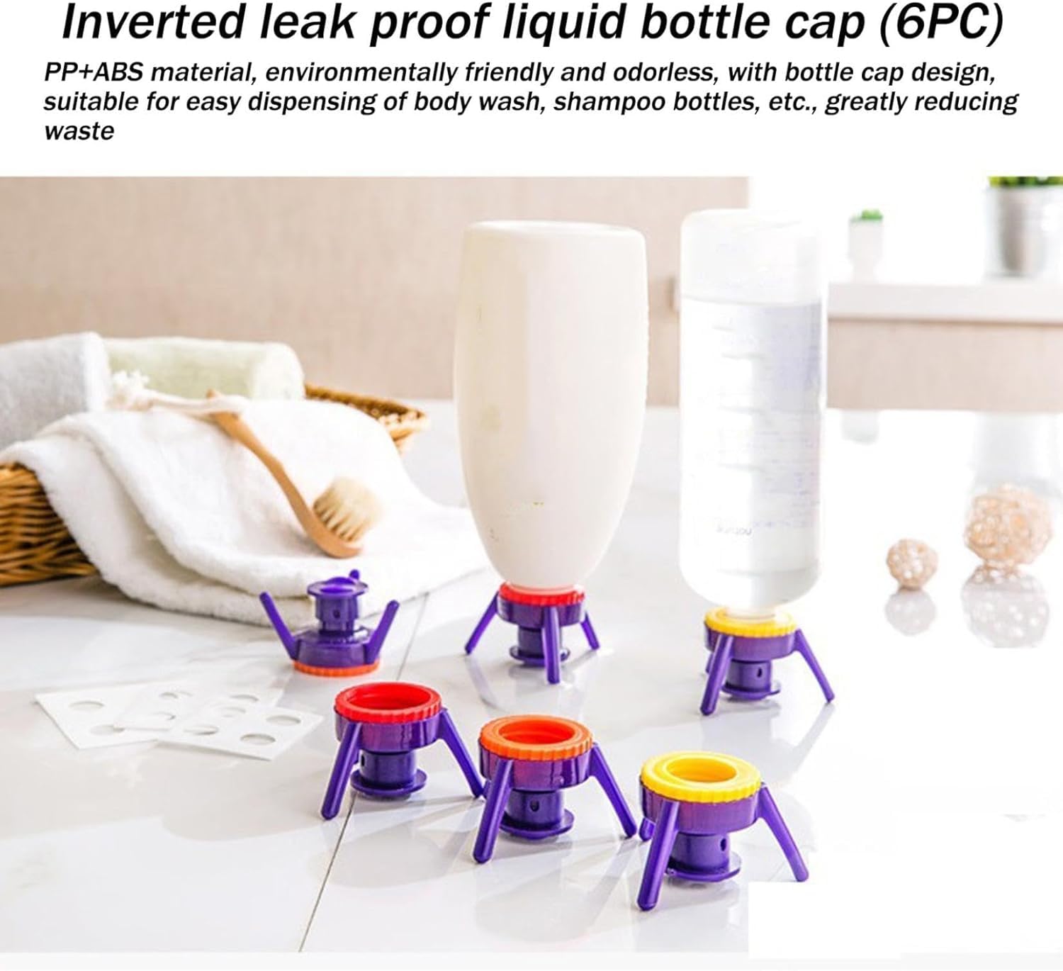 6-Piece Bottle Emptying Kit with Flip Cap - Multi-Function Inverted Bottle Holder for Kitchen, Bathroom, Shampoo, Perfume & Lotion - Perfect for Travel, Camping & Home Organization