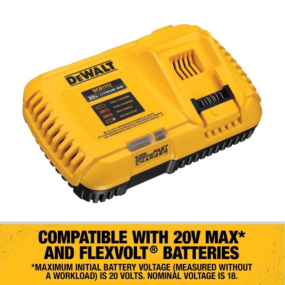 DEWALT 20V MAX & FlexVolt Fast Battery Charger (DCB1112) - Rapid Charging for Power Tools, DIY Projects & Construction Work