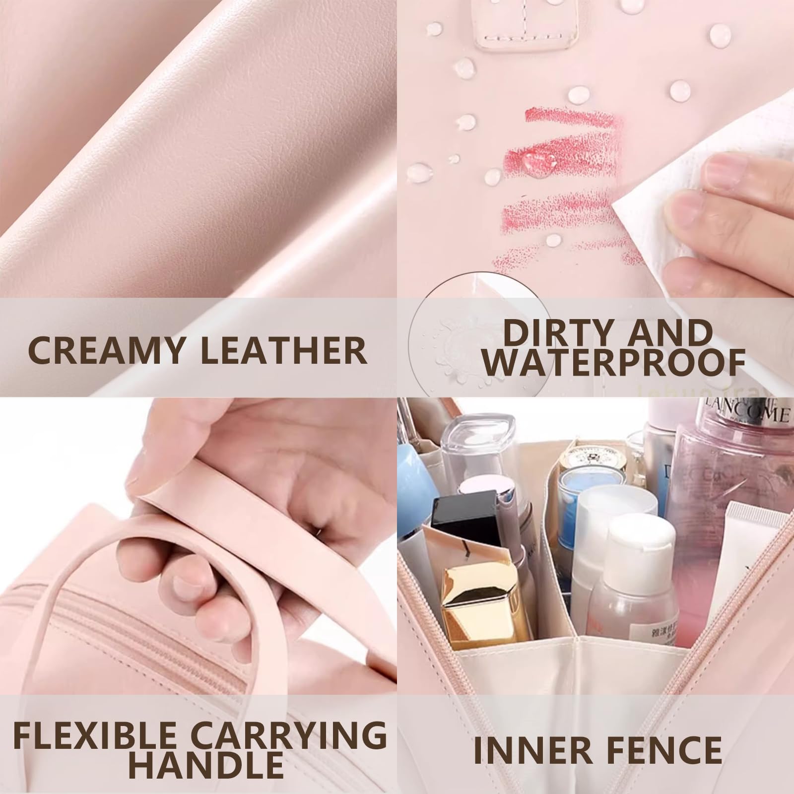 Large Capacity Waterproof Travel Makeup Bag for Women - Fashion Cosmetic Organizer with Brush Compartment, Portable Toiletry Storage Case (White) | Perfect for Air Travel, Gym Essentials & Daily Beauty Routine