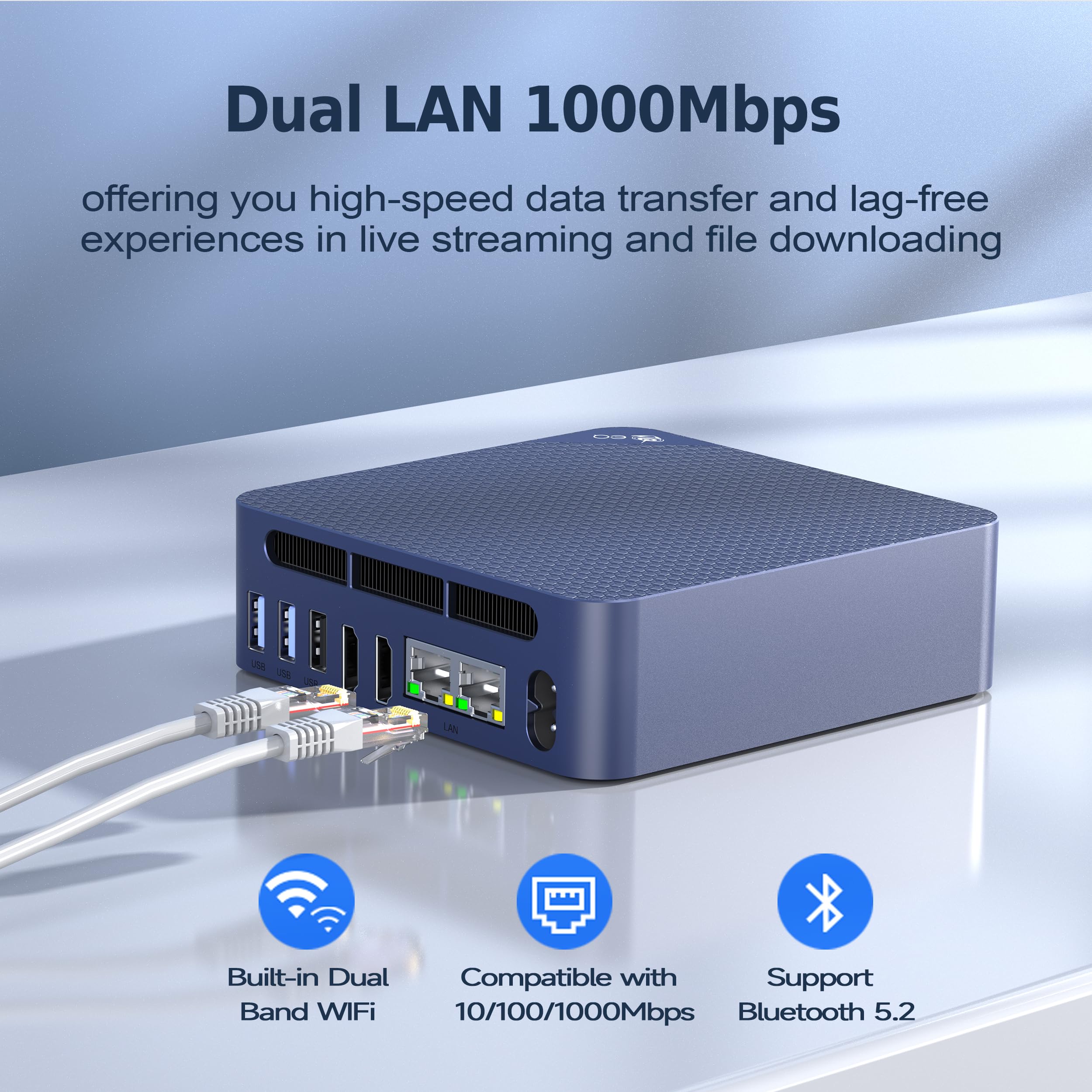 Beelink EQ14 Mini PC - Intel N150 (Upgraded N100) 16GB DDR4 RAM, 1TB M.2 SSD, Dual LAN, WiFi 6, Bluetooth 5.2, USB 3.2, 4K@60Hz Dual HDMI - Compact Desktop Computer for Home Office, Gaming, Network Firewall & Media Streaming