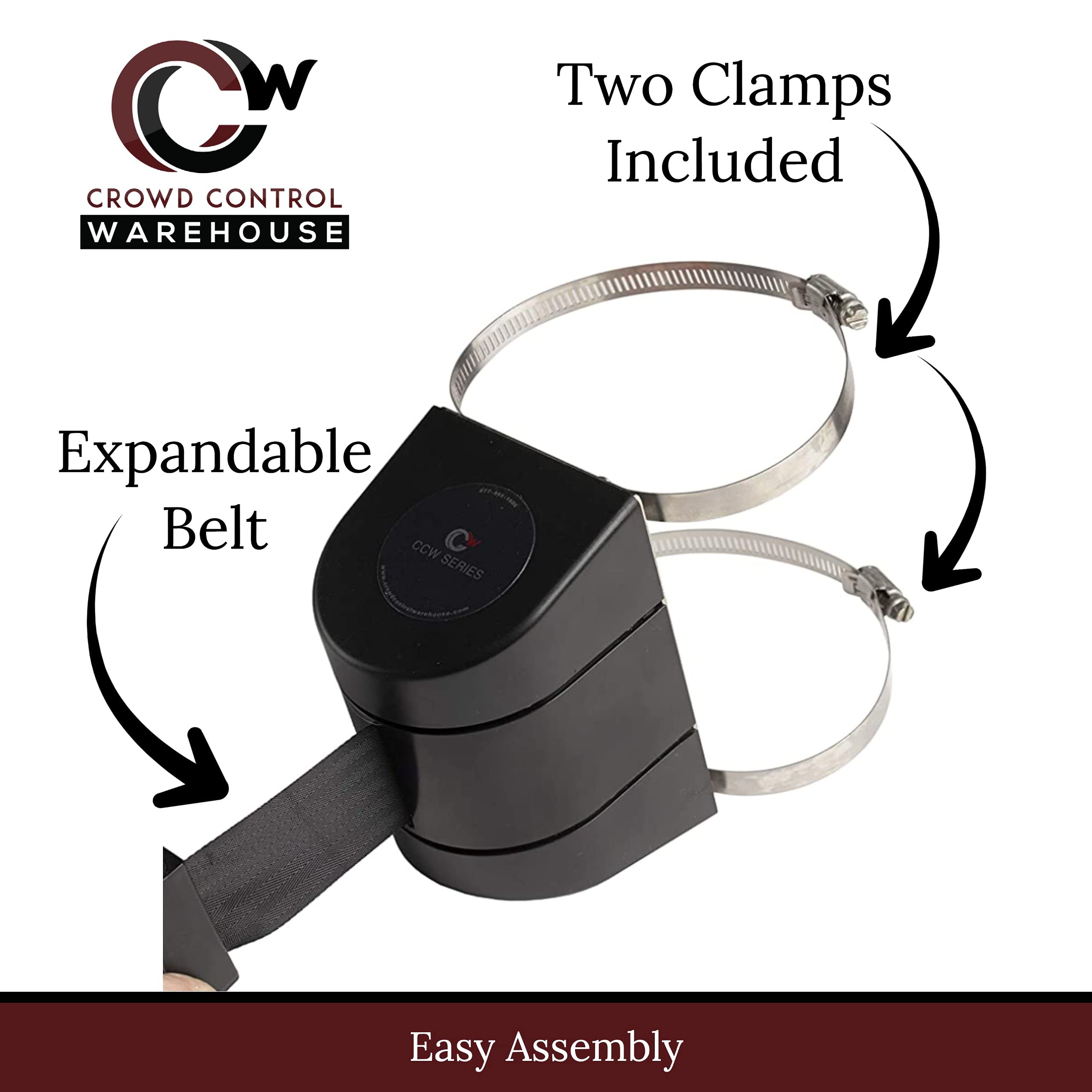 CCW Series WMB-220 & WMB-230 Retractable Wall Mount Belt Barrier - 30ft Safety Belt with ABS Case & Clamp (Red Belt with 'Authorized Access ONLY' White Lettering & Yellow ABS Housing) - Perfect for Crowd Control, Warehouse Security, and Event Management
