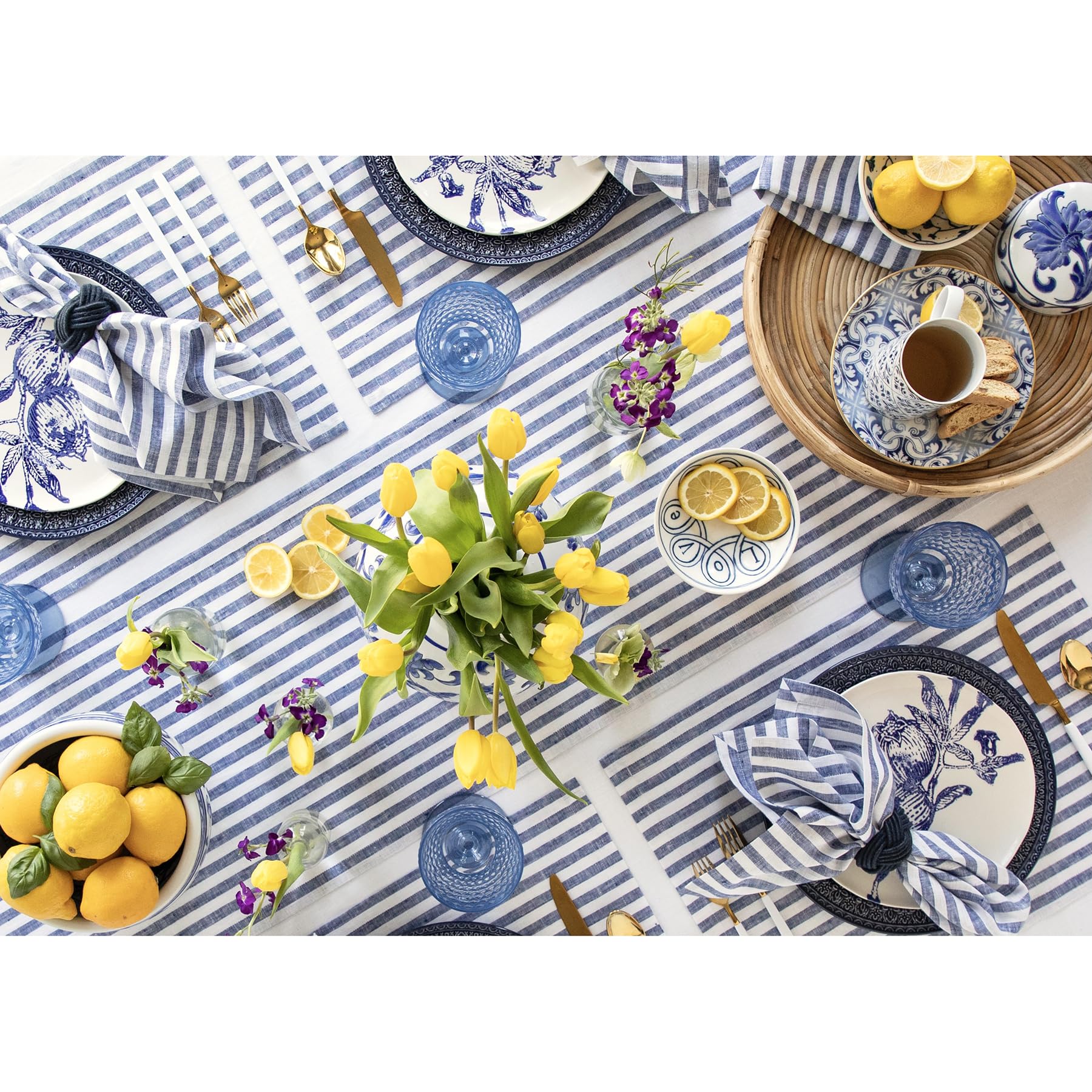 Solino Home 100% Pure Linen Navy and White Striped Table Runner 14x48 Inch - Elegant Dresser & Coffee Table Decor for Spring, Easter, Mother's Day - Perfect for Dining Tables, Buffets, and Holiday Centerpieces