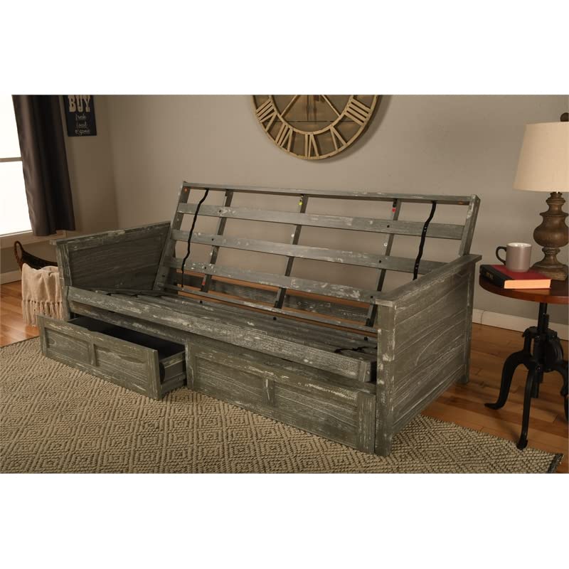 Kodiak Furniture Lexington Futon Frame with Storage Drawers - Weathered Gray Finish - Space Saving Sofa Bed for Small Apartments, Guest Rooms & Dorm Living