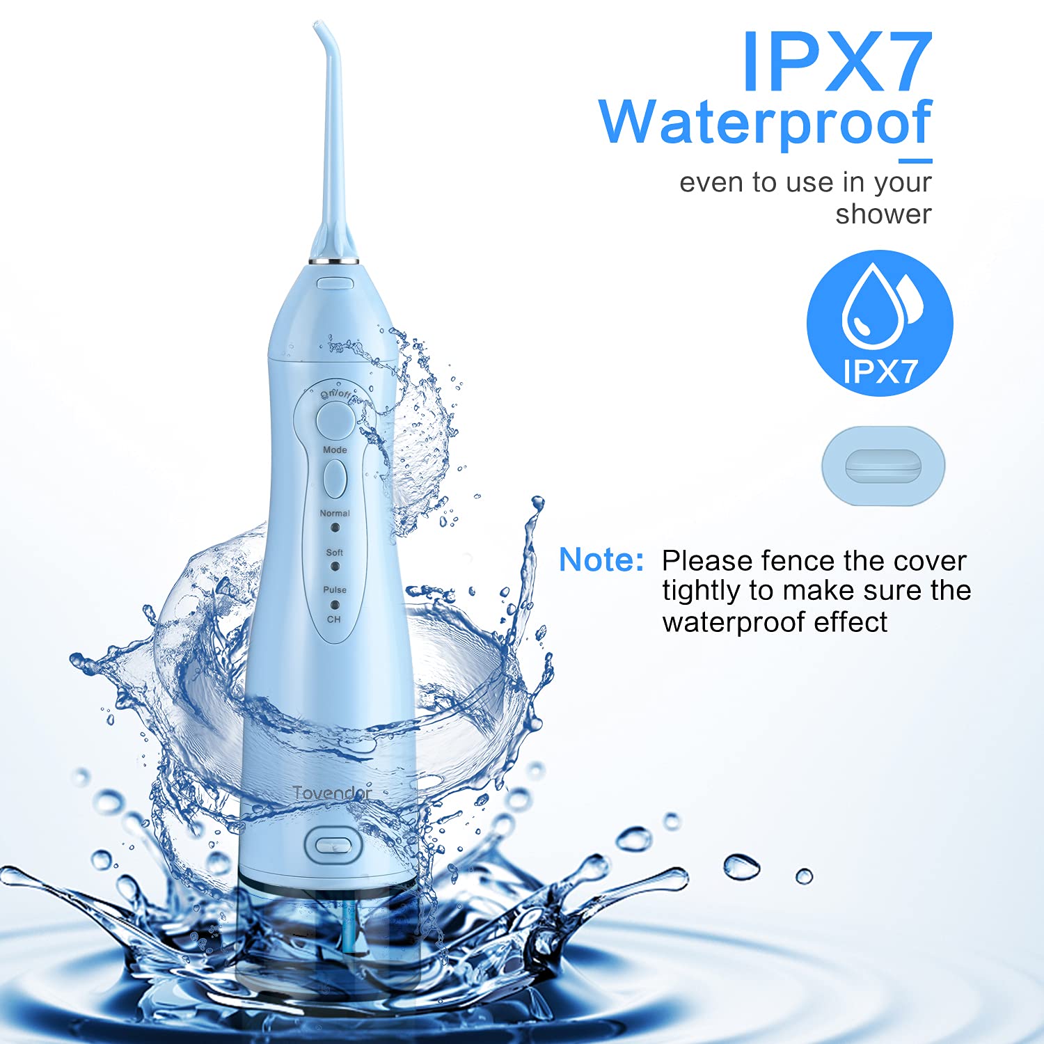 TOVENDOR Cordless Electric Water Flosser - Rechargeable Dental Oral Irrigator with 300ML Tank, IPX7 Waterproof & 5 Nozzle Tips for Braces, Teeth & Gum Care - Perfect for Travel, Home & Office Use