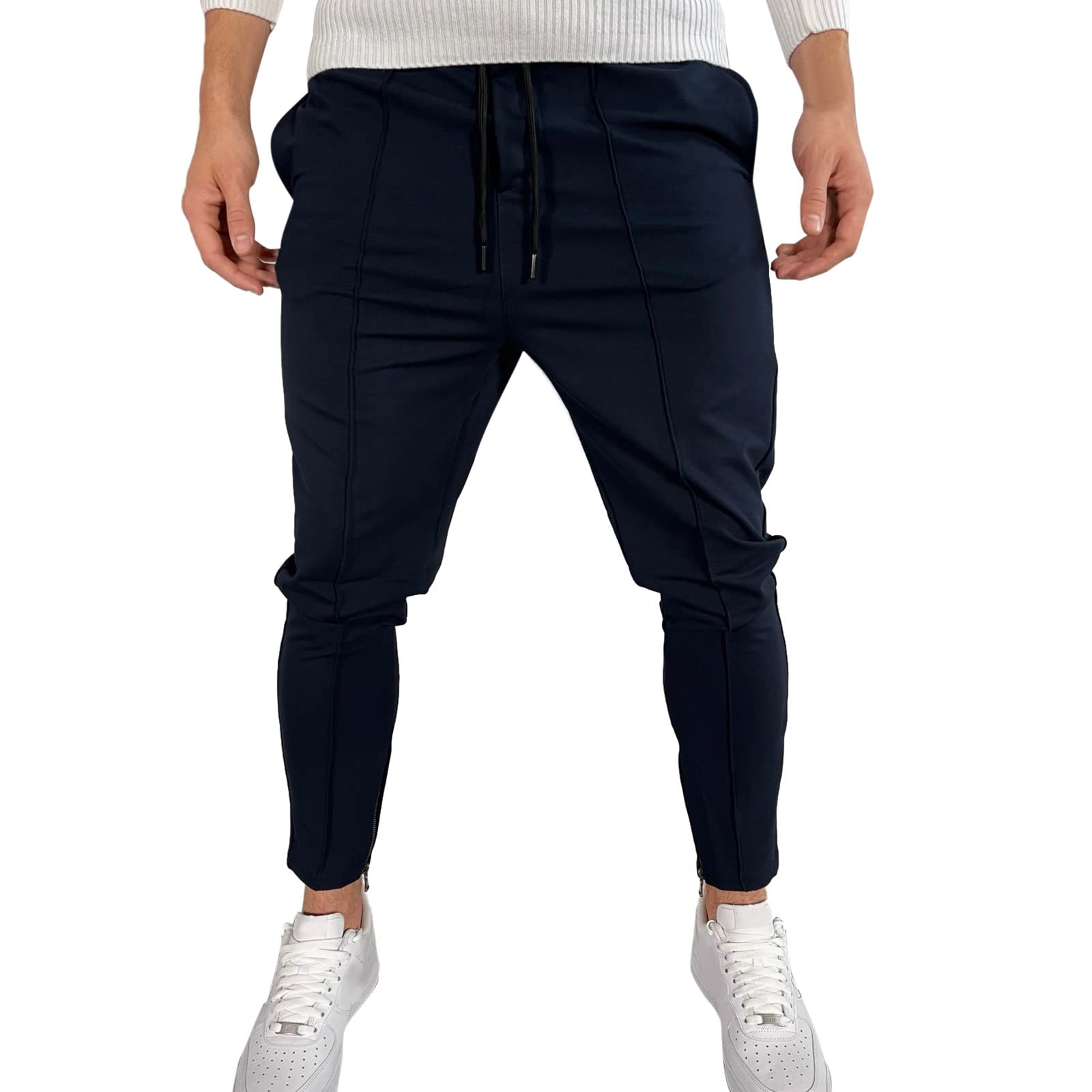 Men's Casual Elastic Thin Trousers with Zipper Pockets - Breathable Sports Pants for Running, Gym & Christmas Gifts