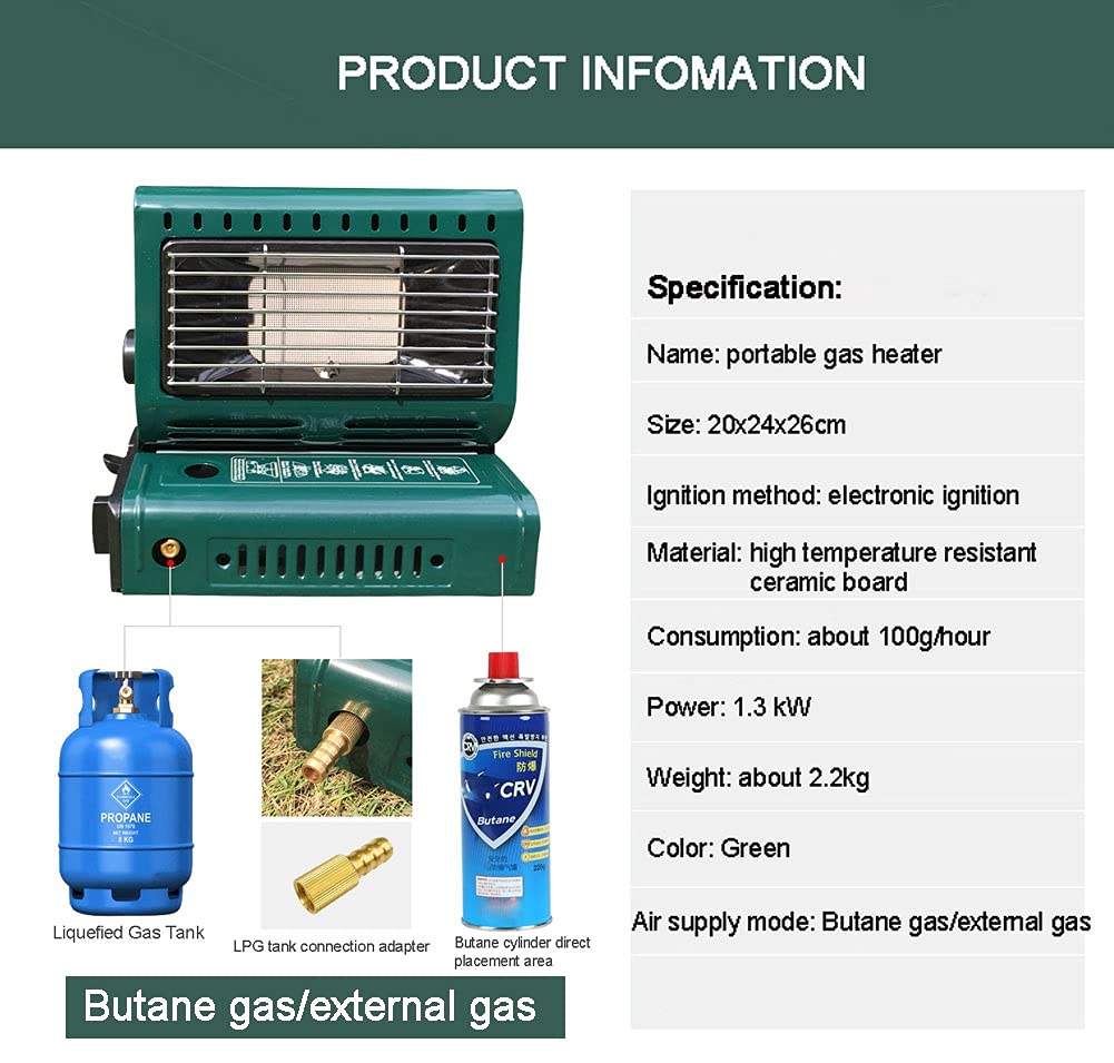Portable 2-in-1 Butane Gas Heater & Stove - 1.3kW Compact Outdoor Heater for Camping, Tents, Caravans, Fishing - Stainless Steel Space Heater with Water Boiling Function | Perfect for Winter Adventures, Emergency Heating & Outdoor Cooking