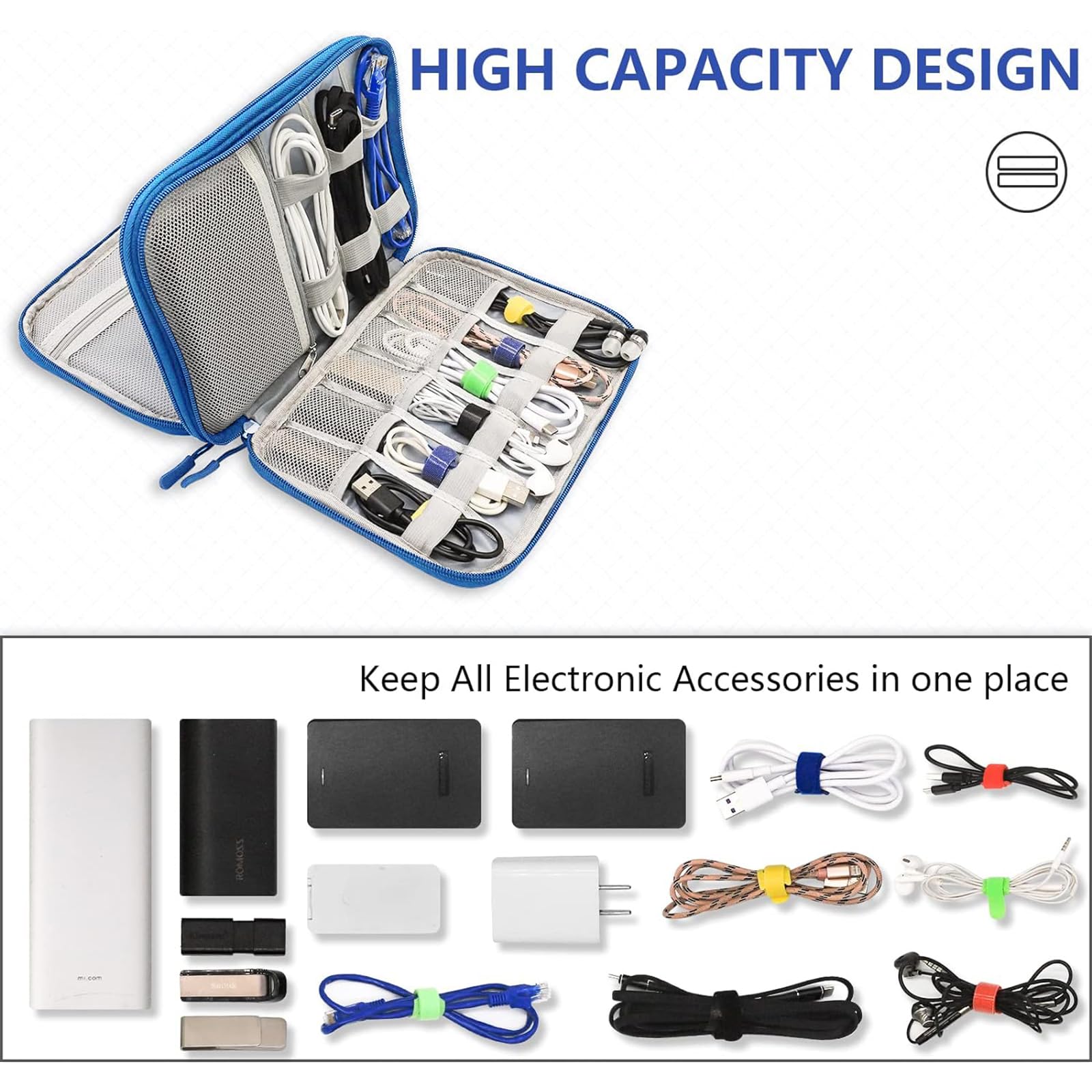 Teskyer Waterproof Travel Organizer Bag for Electronics & Cables - 9.6 x 6.9 Inch Sky Blue Travel Accessories - Perfect for Men & Women Travel Essentials, Business Trips, Vacations & Daily Commute