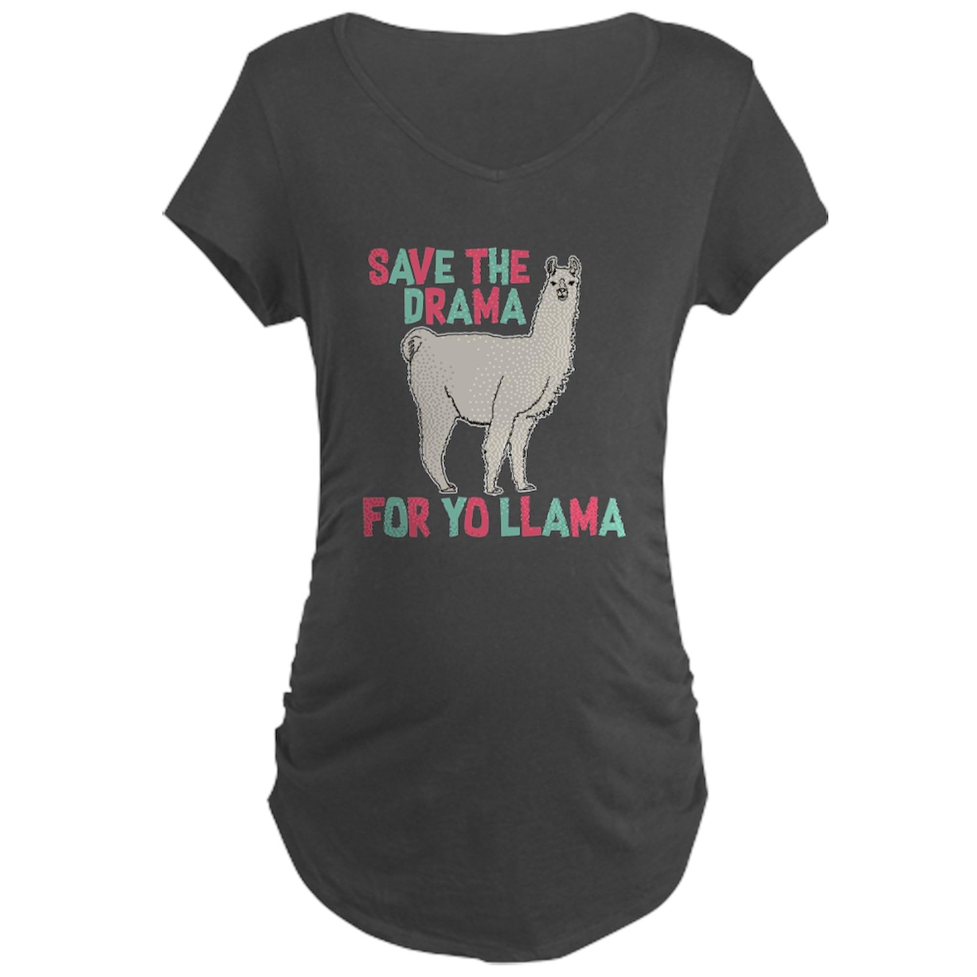 Save The Drama for Yo Llama Maternity T-Shirt - Women's Ruched Side Dark Tee for Pregnancy Comfort | Perfect for Casual Wear, Baby Showers & Maternity Photos