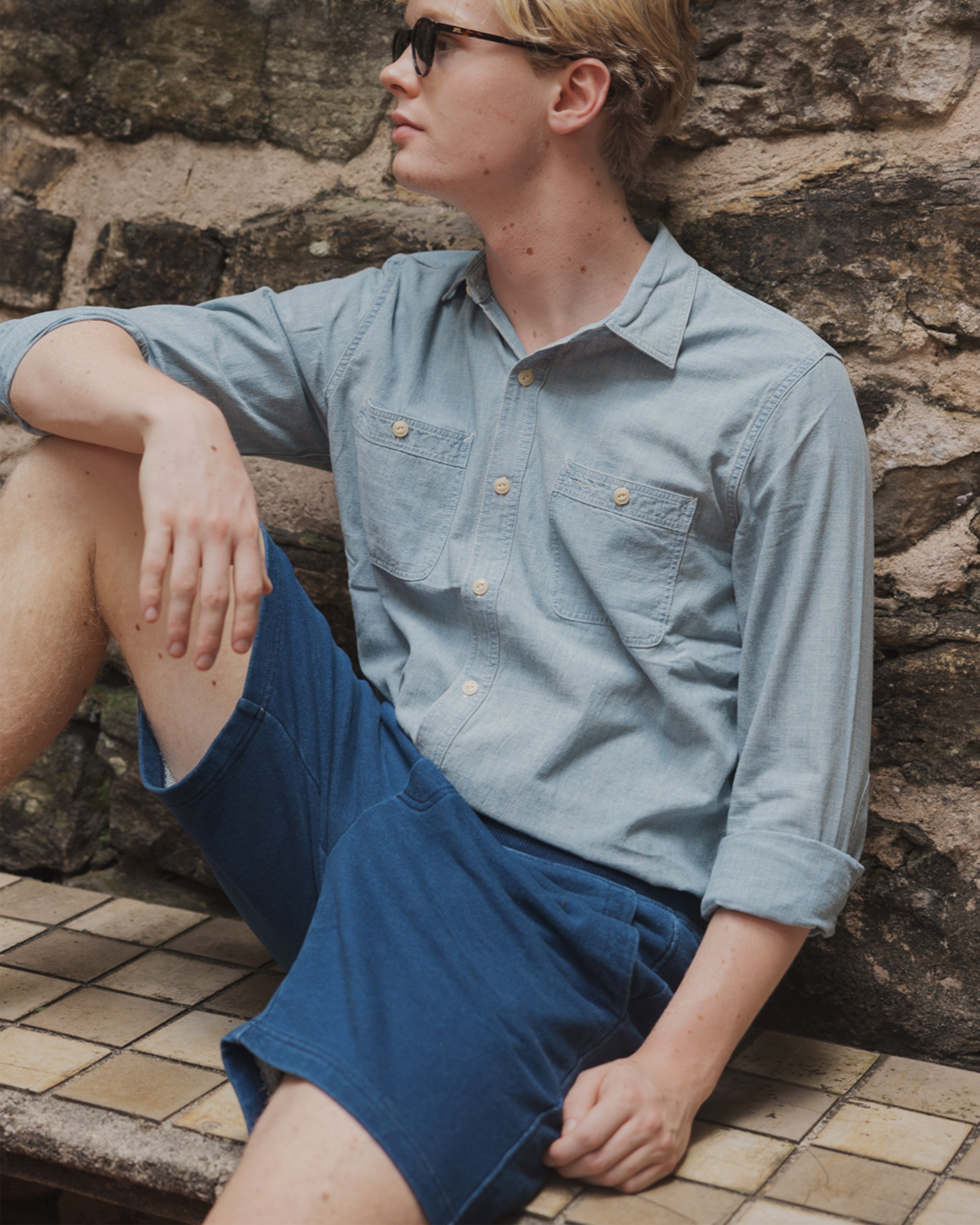 Men's Monterey Shorts - Dark Wash Indigo Loopback Terry Fabric Casual Shorts for Summer | Perfect for Beach, Gym, and Everyday Wear