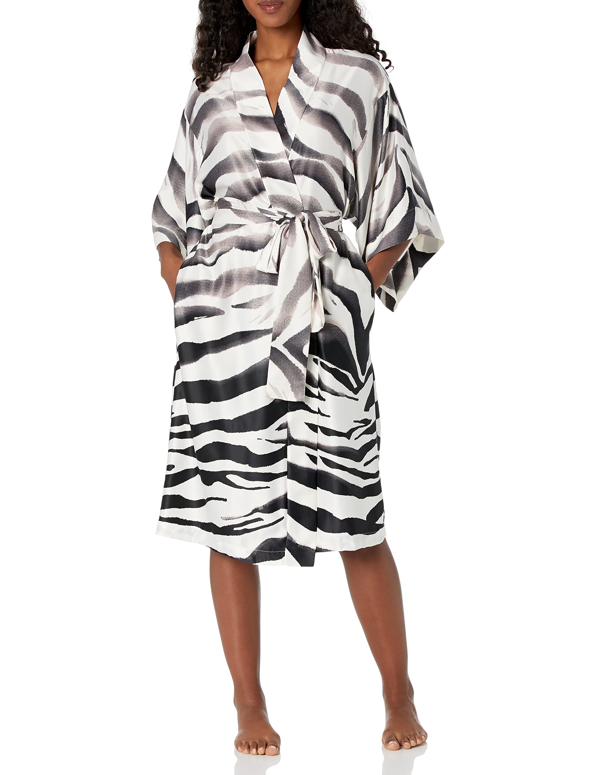 Natori Women's Tigre Robe - Soft Cotton Kimono Style Bathrobe with Pockets | Perfect for Spa, Lounge & Hotel Luxury at Home