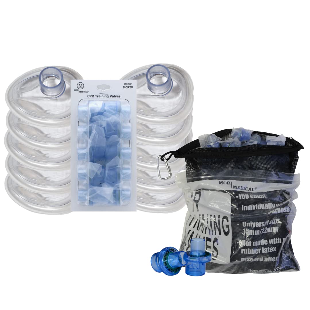 MCR Medical 10-Pack Adult/Child CPR Training Face Masks with 10 Free Valves - Emergency First Aid Kit for First Responders, Nurses & Home Safety (MCRTV-100)
