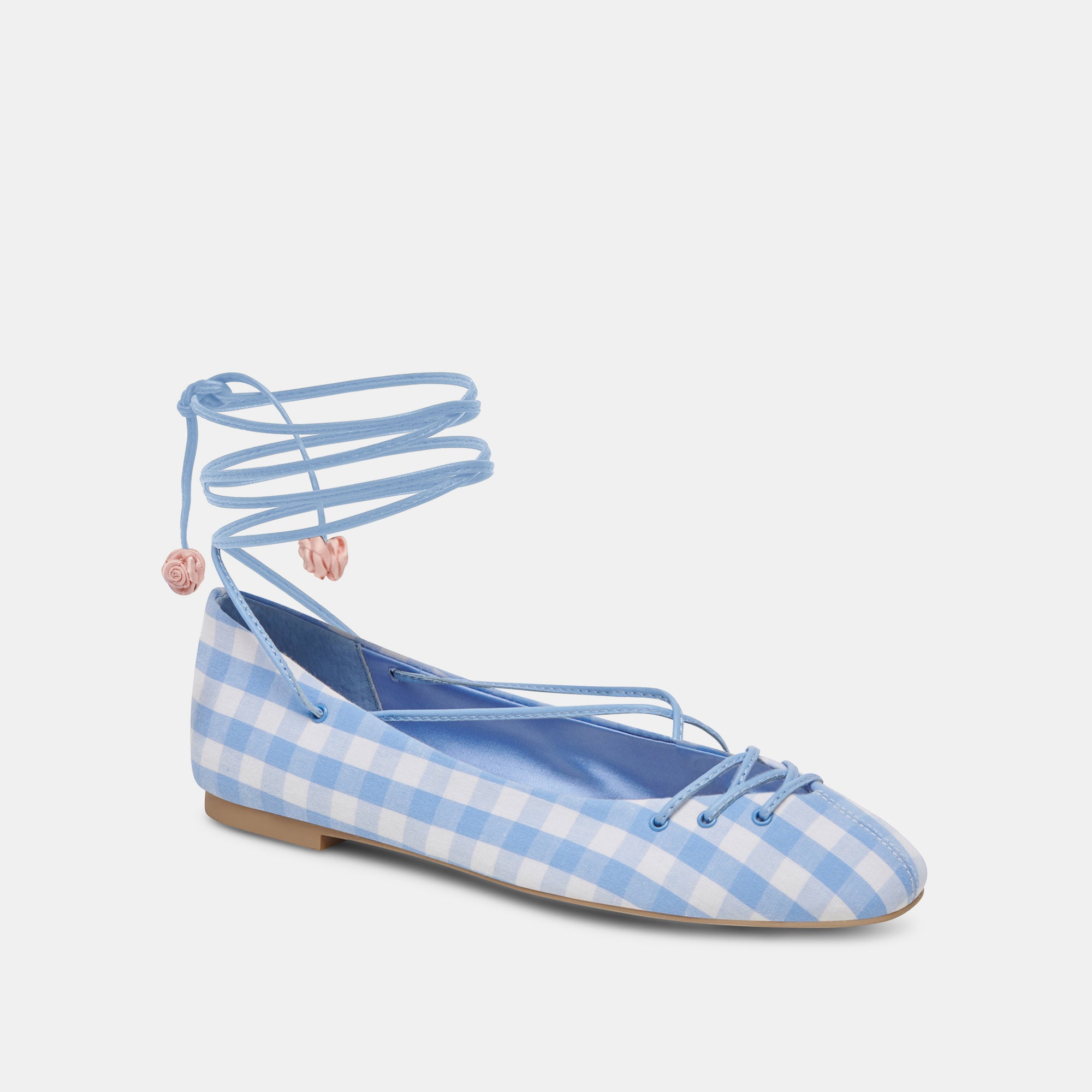 BEATE Women's Ballet Flats - White & Blue Gingham Pattern Comfortable Slip-On Shoes for Casual Wear, Office & Travel