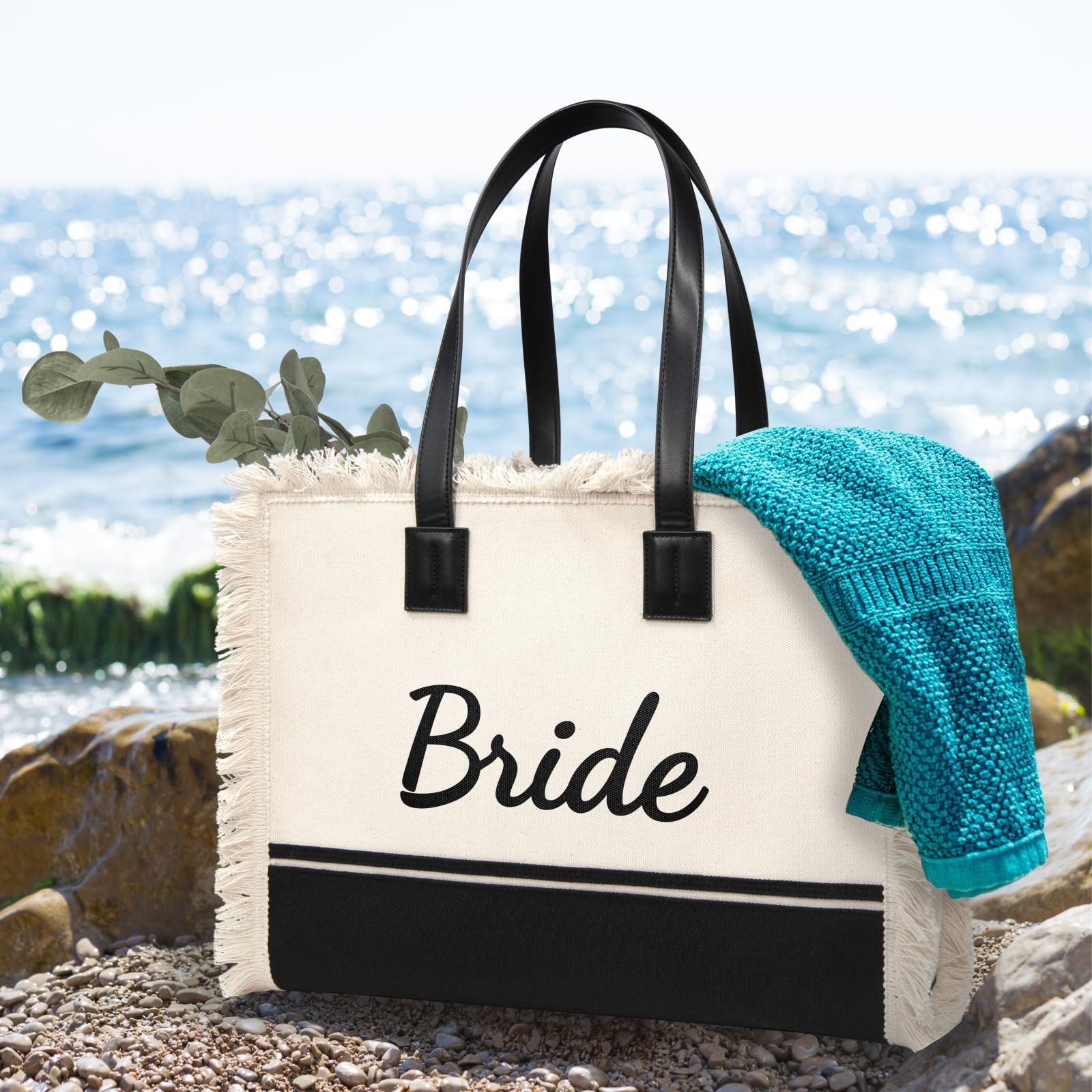 Personalized Bride Canvas Tote Bag - Wedding Gift for Bridal Shower, Bachelorette Party & Honeymoon - Custom Bridal Accessories for Newlyweds - Perfect for Travel, Beach & Wedding Essentials