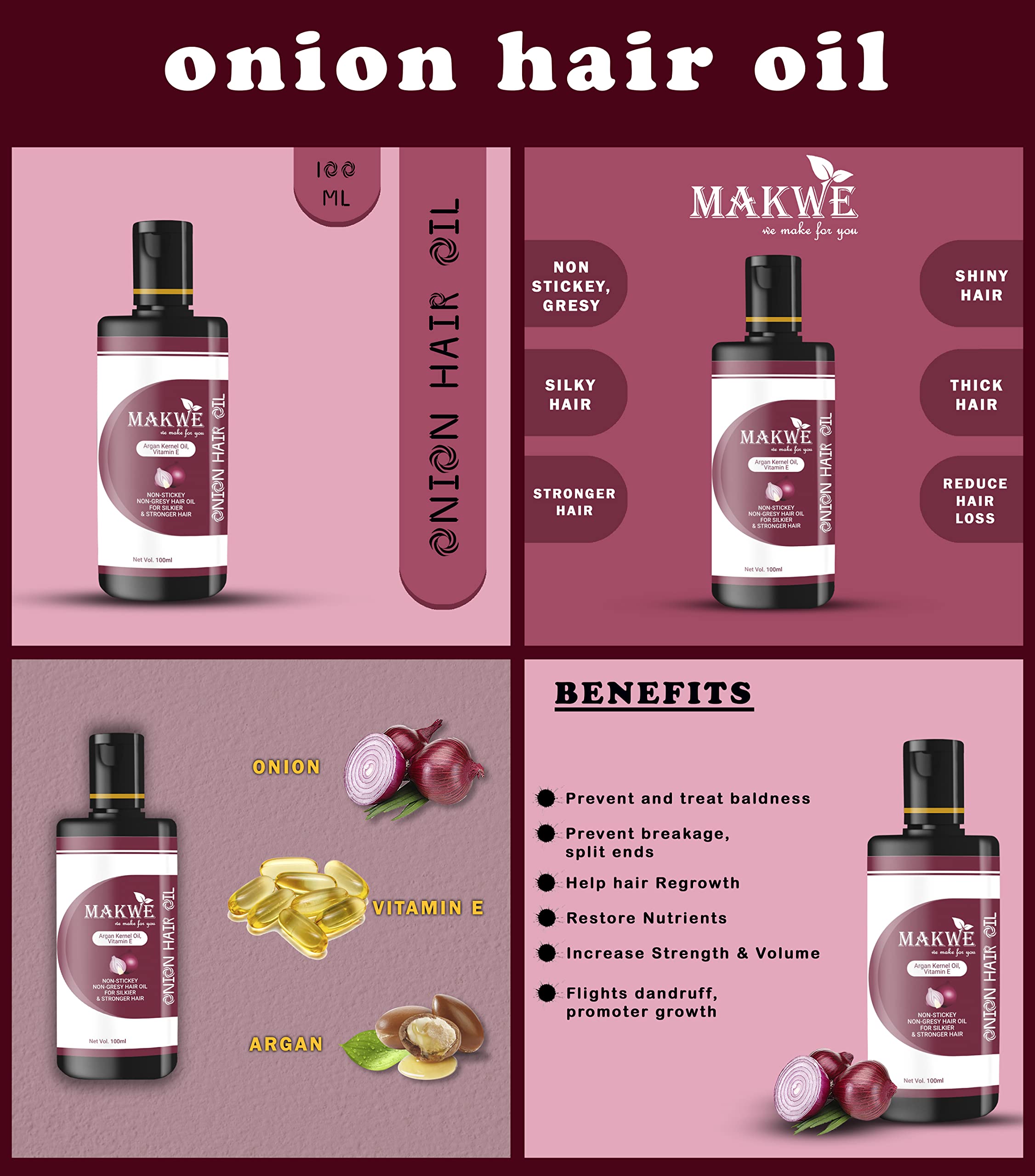MAKWE Skin Science Onion Black Seed Oil & Vitamin E B5 Hair Conditioner Set - Ultimate Hair Care Kit with Nourishing Conditioner & Repairing Hair Oil for Dry, Damaged Hair | Home & Salon Use