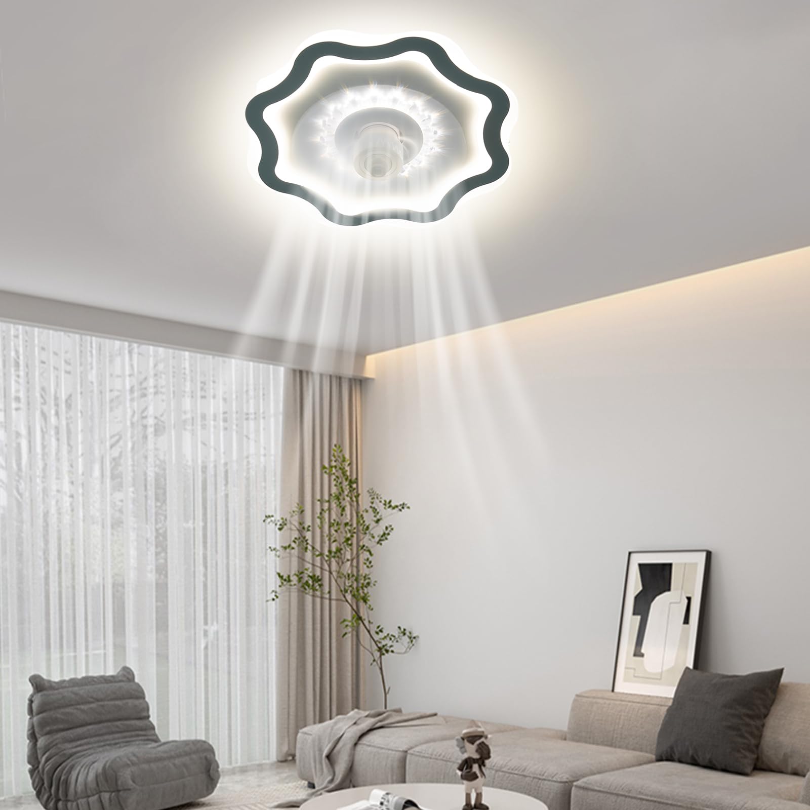 72W 20 Inch Low Profile Ceiling Fan with LED Lights - Modern Flush Mount Indoor Ceiling Fan with Remote Control, 3 Wind Speeds, Dimming & Timer Function - Perfect for Bedroom, Living Room, Kitchen and Office Lighting